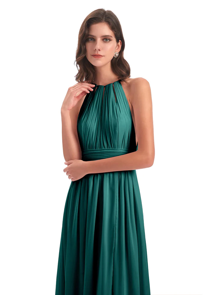 Apolline Fendue devant Licou Mousseline Robes Demoiselle d'Honneur en PAON