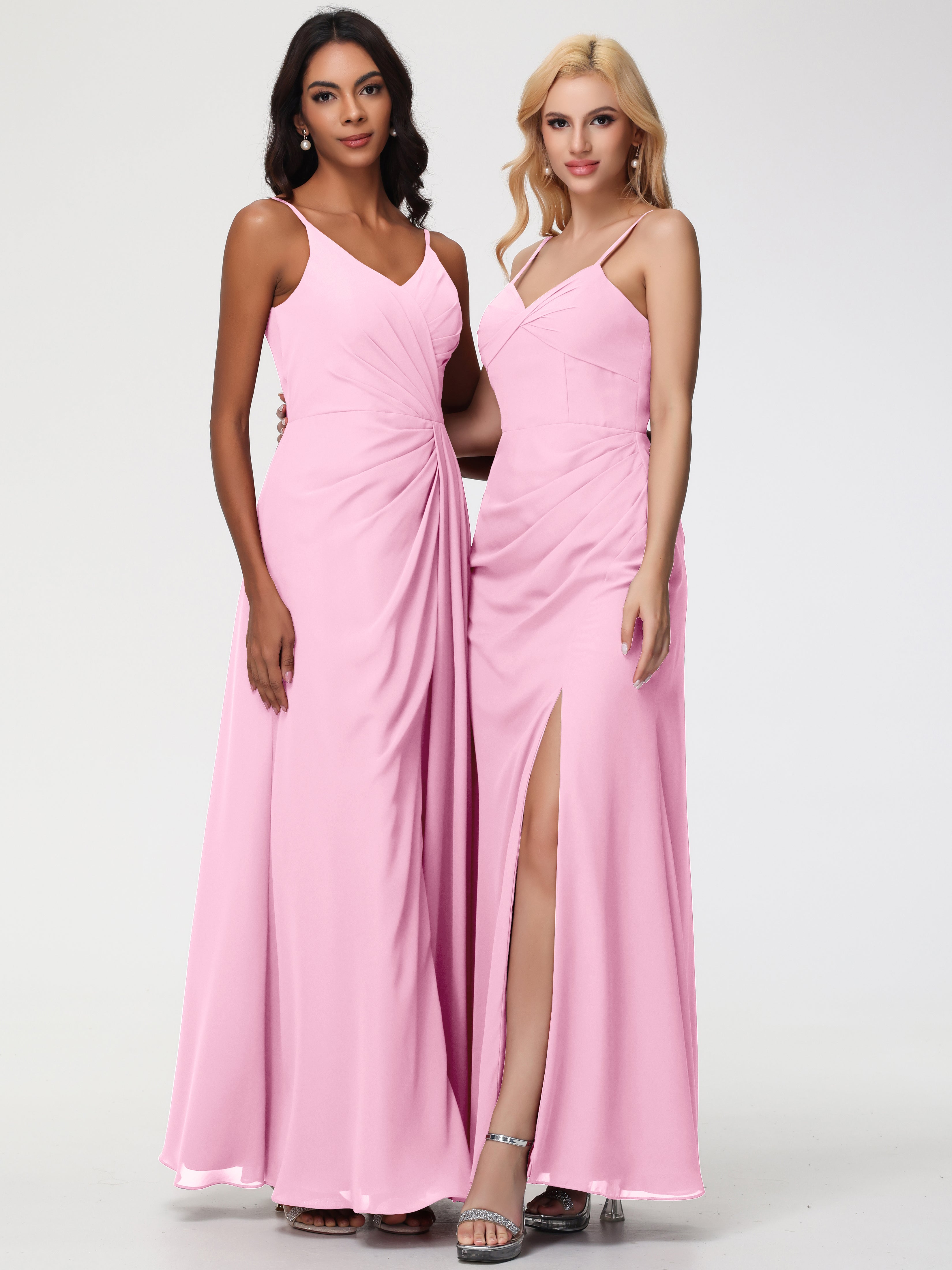 Robe Demoiselle D Honneur Rose Bonbon Bretelles Spaghetti Fendue Fourreau/Colonne Mousseline Robe Demoiselle D'Honneur