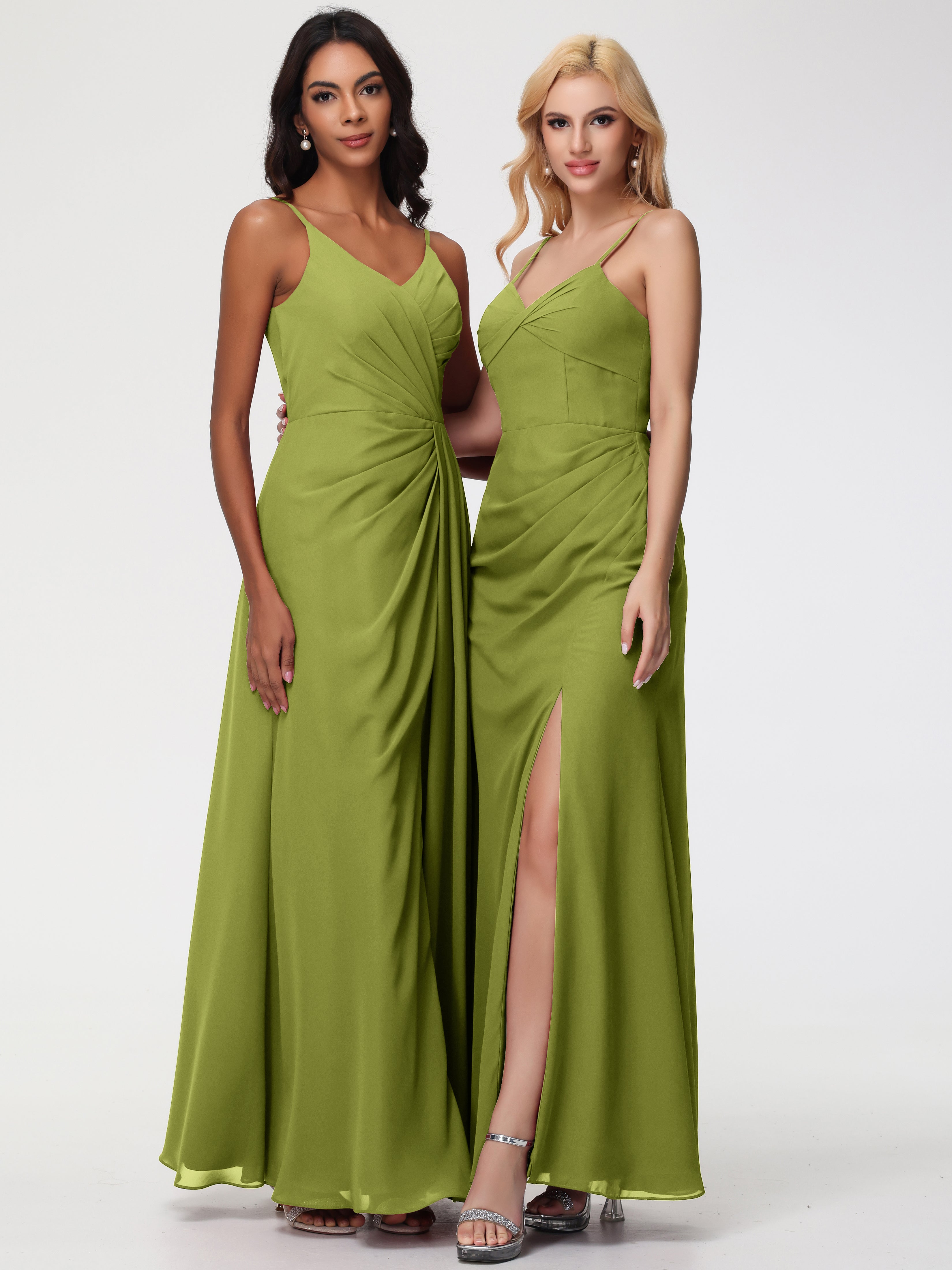 Robes De Demoiselle D'Honneur Trèfle Bretelles Spaghetti Fendue Fourreau/Colonne Mousseline Robe Demoiselle D'Honneur