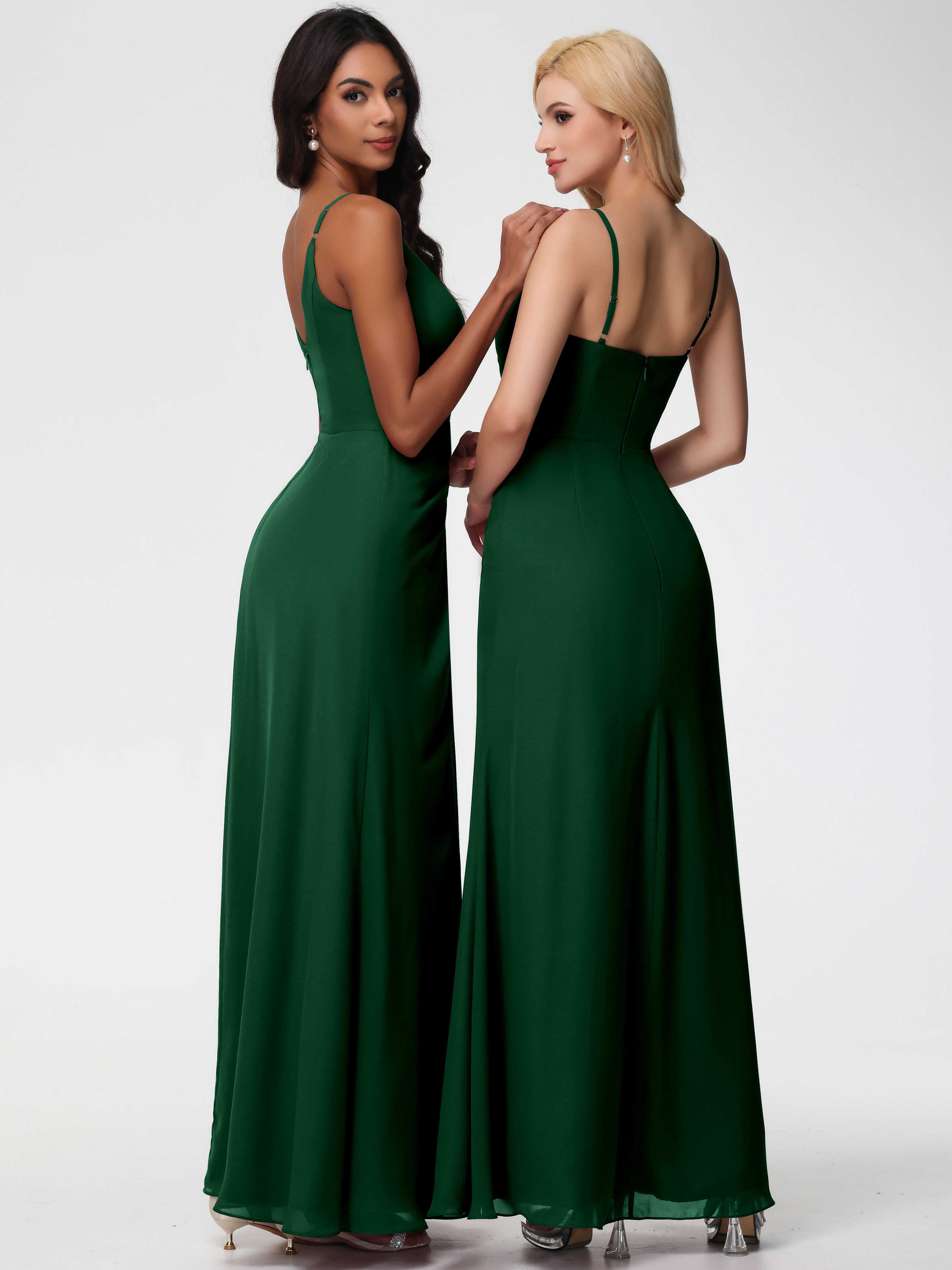 Demoiselle D'Honneur Vert Foncé Bretelles Spaghetti Fendue Fourreau/Colonne Mousseline Robe Demoiselle D'Honneur