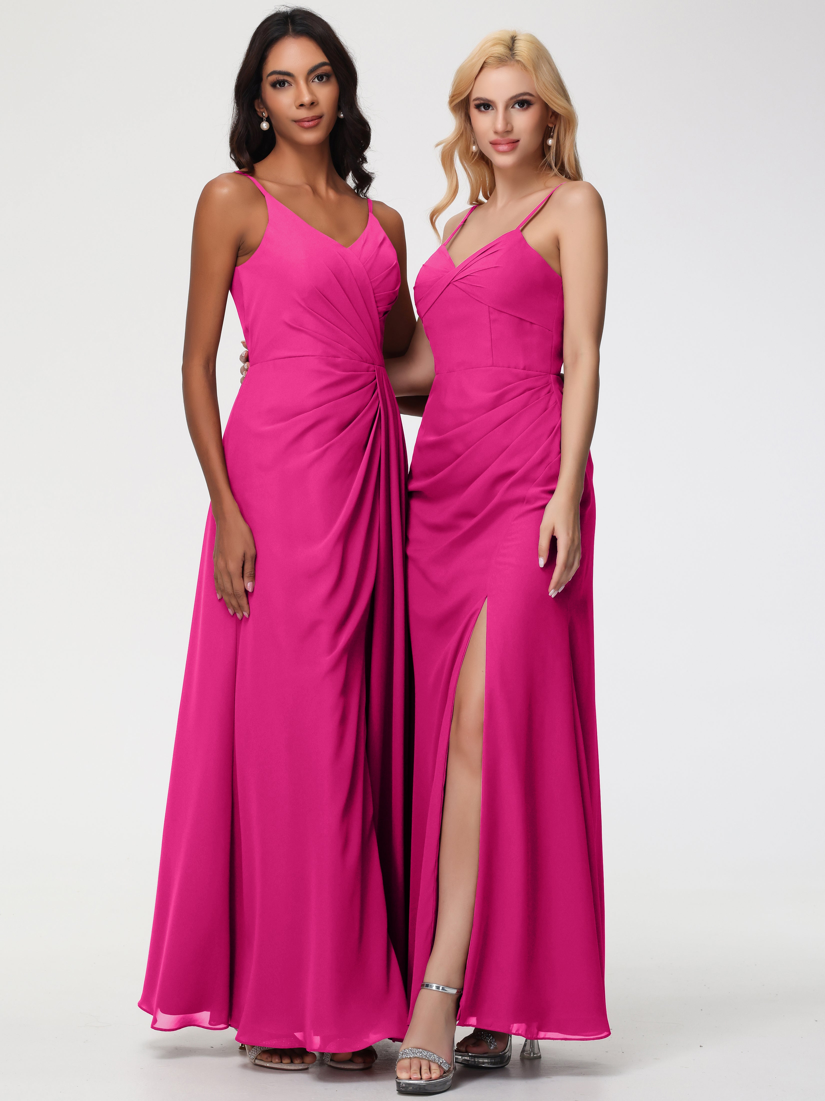 Robe De Demoiselle D Honneur Fuchsia Bretelles Spaghetti Fendue Fourreau/Colonne Mousseline Robe Demoiselle D'Honneur