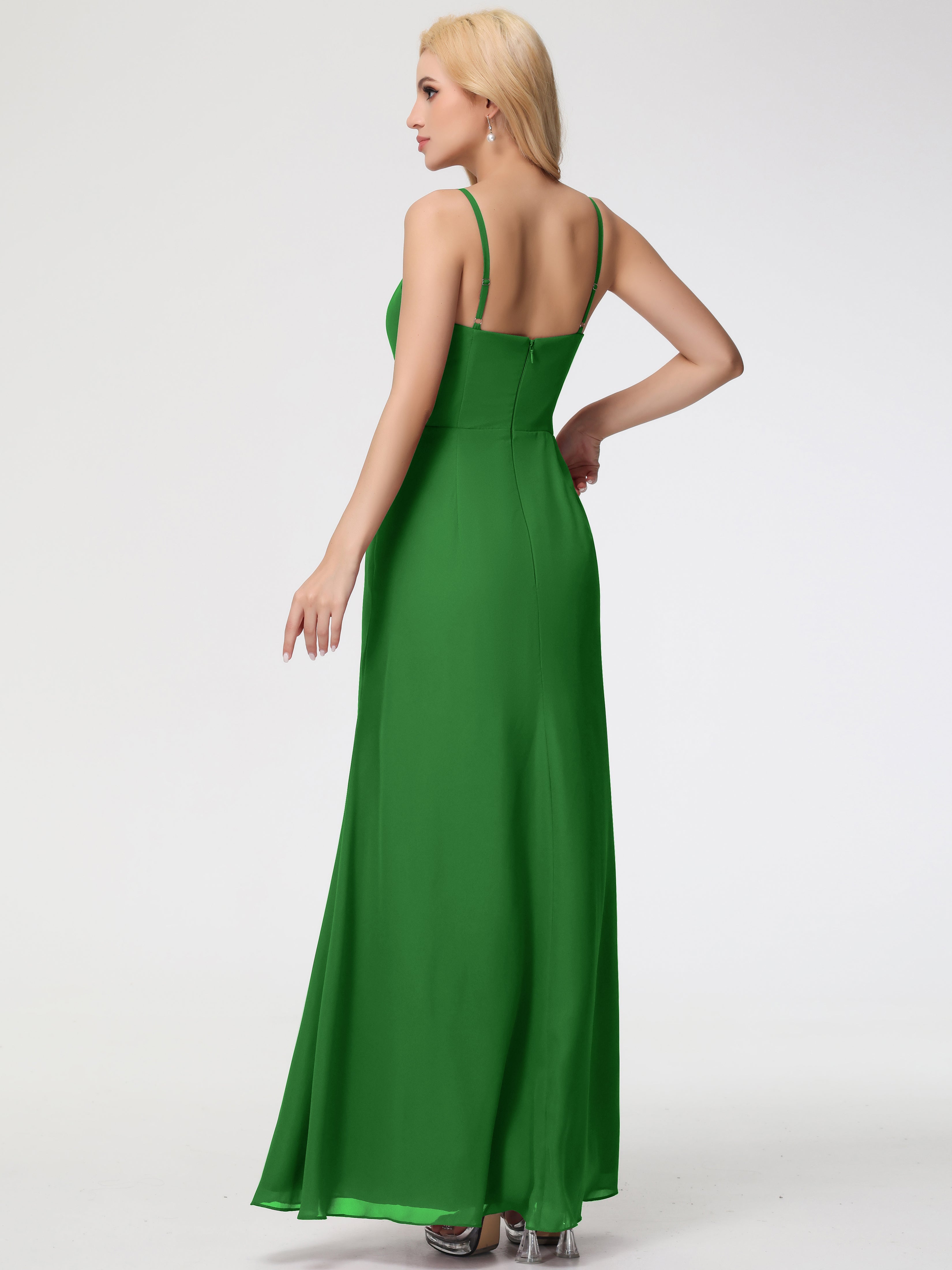 Demoiselle D Honneur Vert Bretelles Spaghetti Fendue Fourreau/Colonne Mousseline Robe Demoiselle D'Honneur