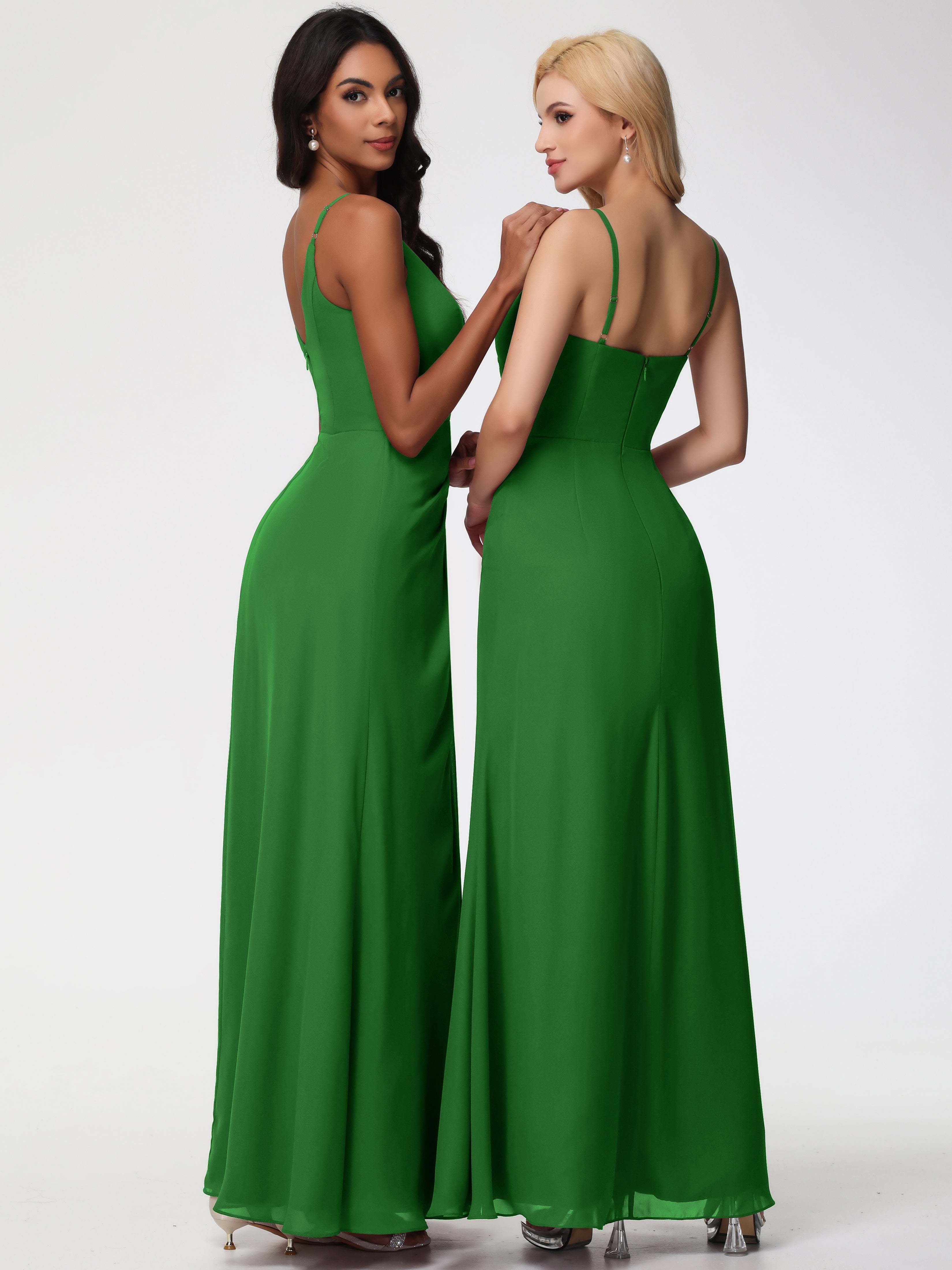 Demoiselle D Honneur Vert Bretelles Spaghetti Fendue Fourreau/Colonne Mousseline Robe Demoiselle D'Honneur