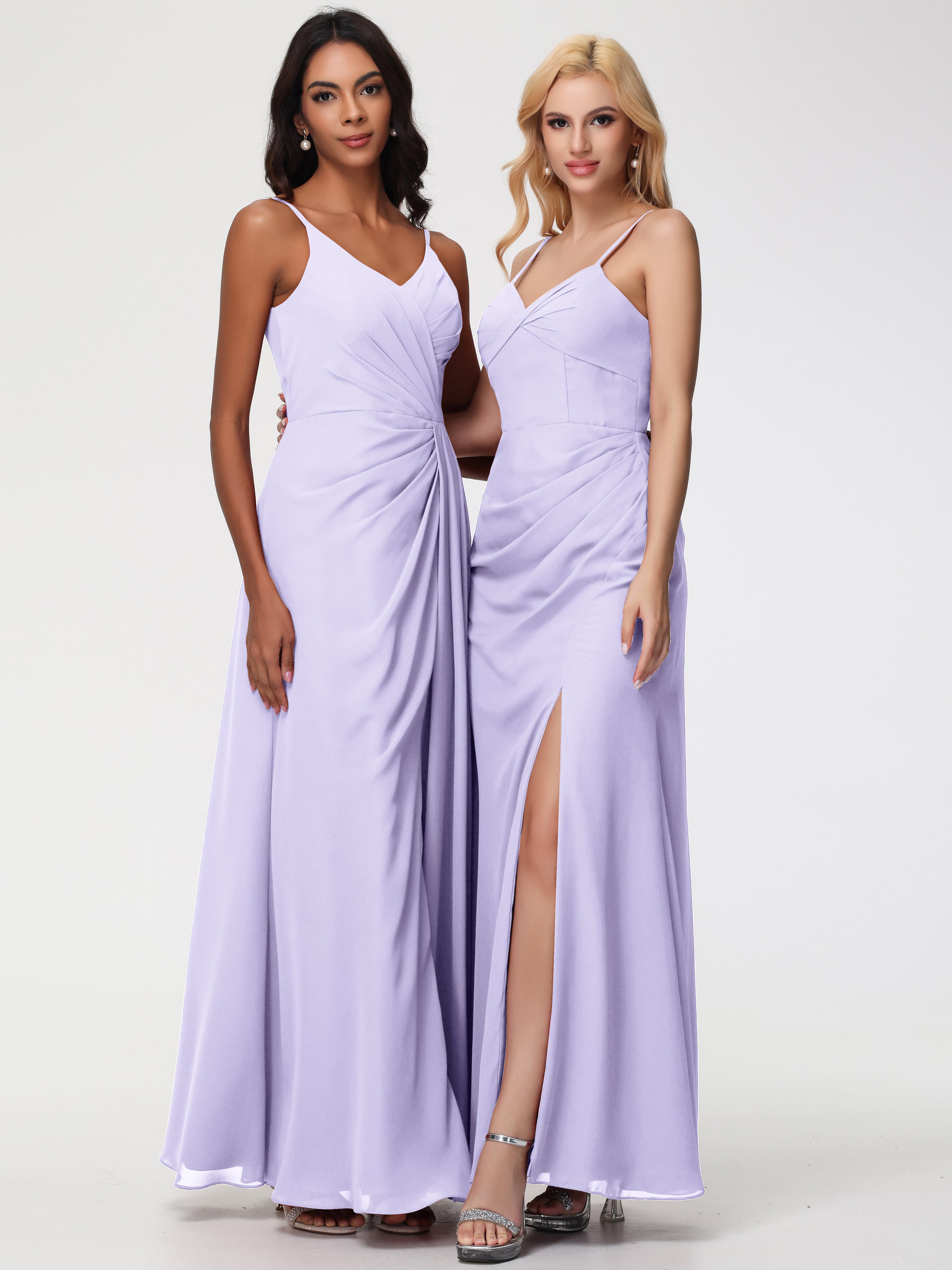 Robe De Demoiselle D Honneur Lilas Bretelles Spaghetti Fendue Fourreau/Colonne Mousseline Robe Demoiselle D'Honneur