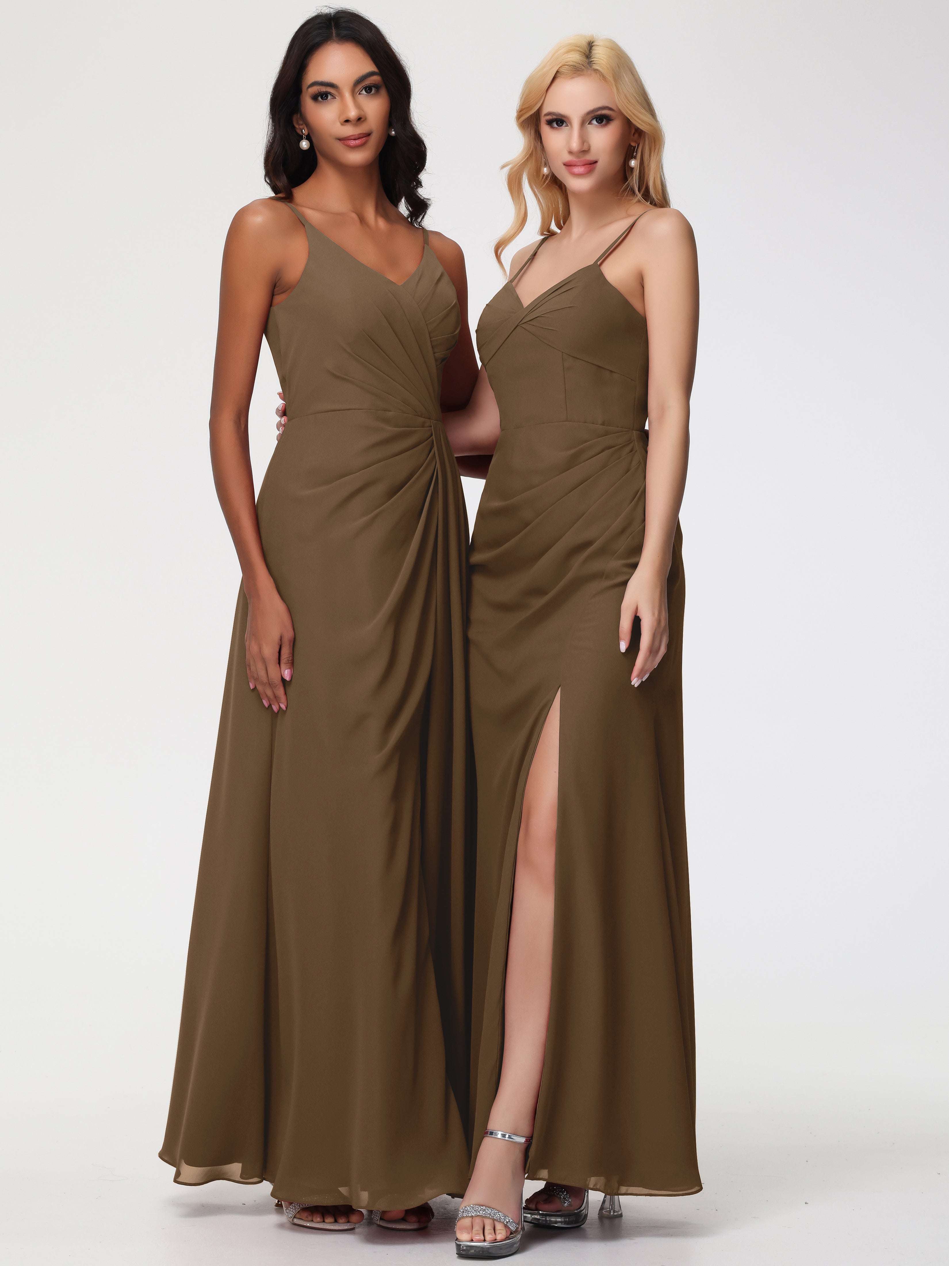 Robe Demoiselle D Honneur Moka Bretelles Spaghetti Fendue Fourreau/Colonne Mousseline Robe Demoiselle D'Honneur