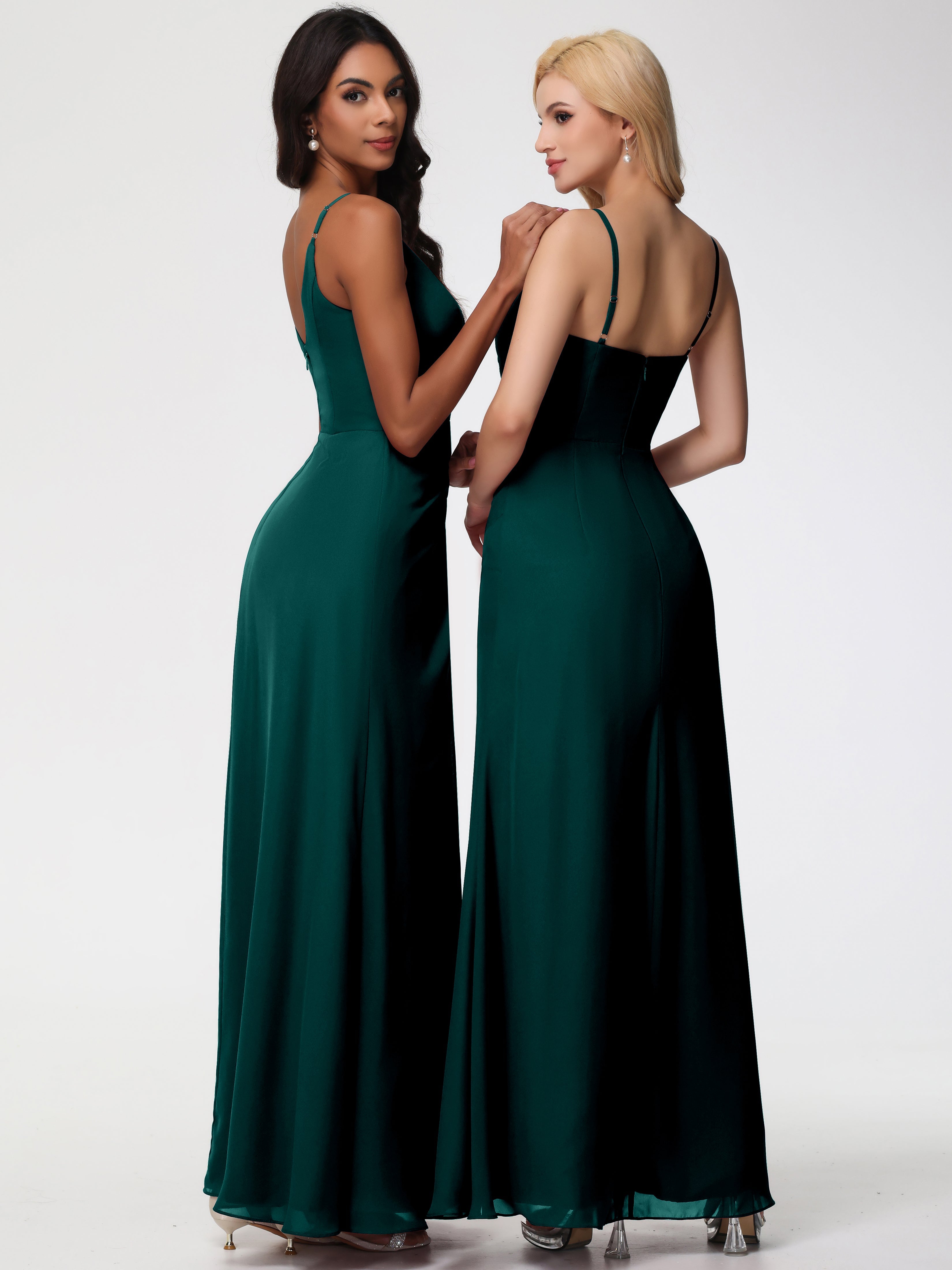 Robes De Demoiselle D'Honneur Paon Bretelles Spaghetti Fendue Fourreau/Colonne Mousseline Robe Demoiselle D'Honneur