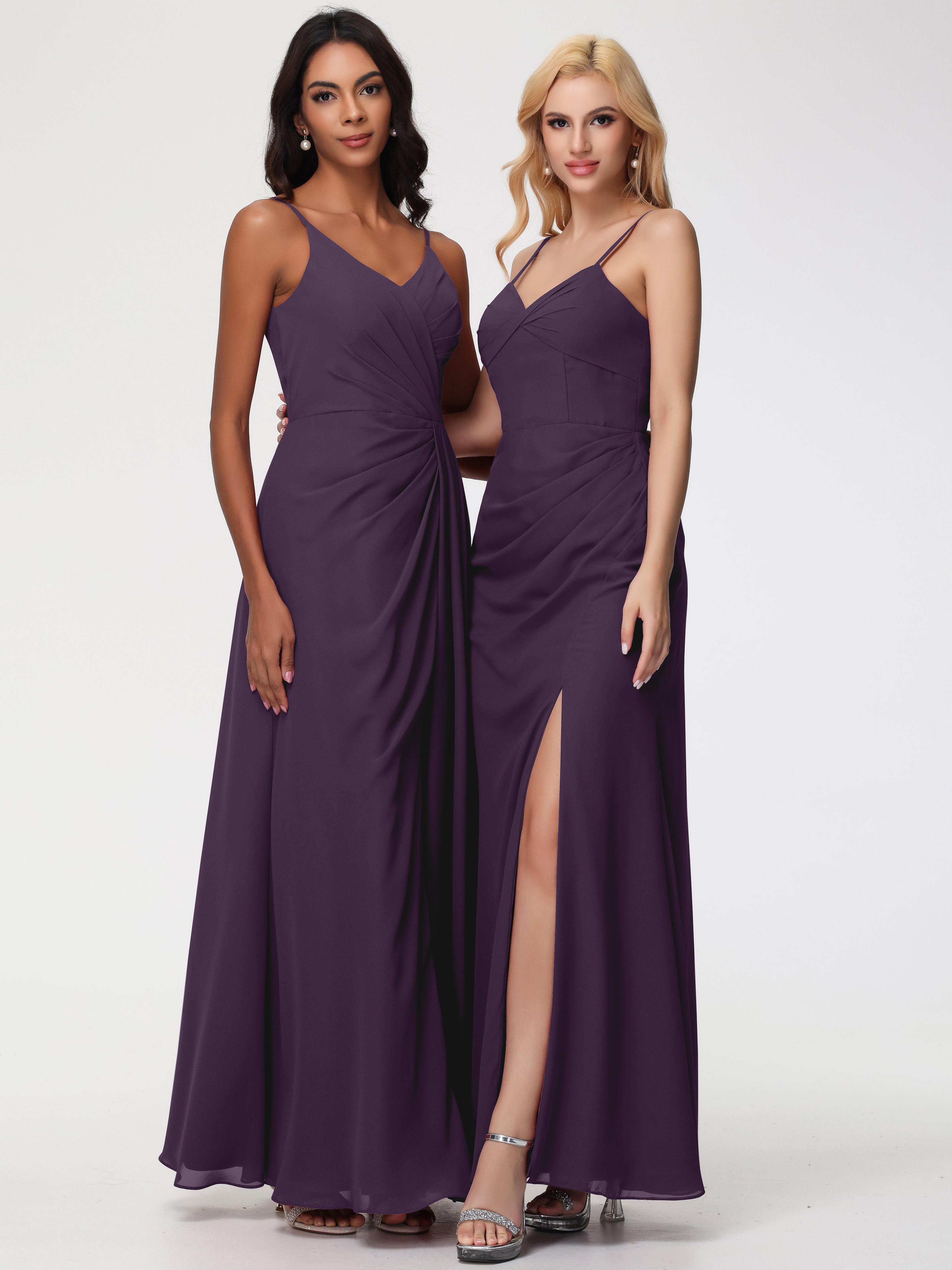Robe Demoiselle D Honneur Plume Bretelles Spaghetti Fendue Fourreau/Colonne Mousseline Robe Demoiselle D'Honneur