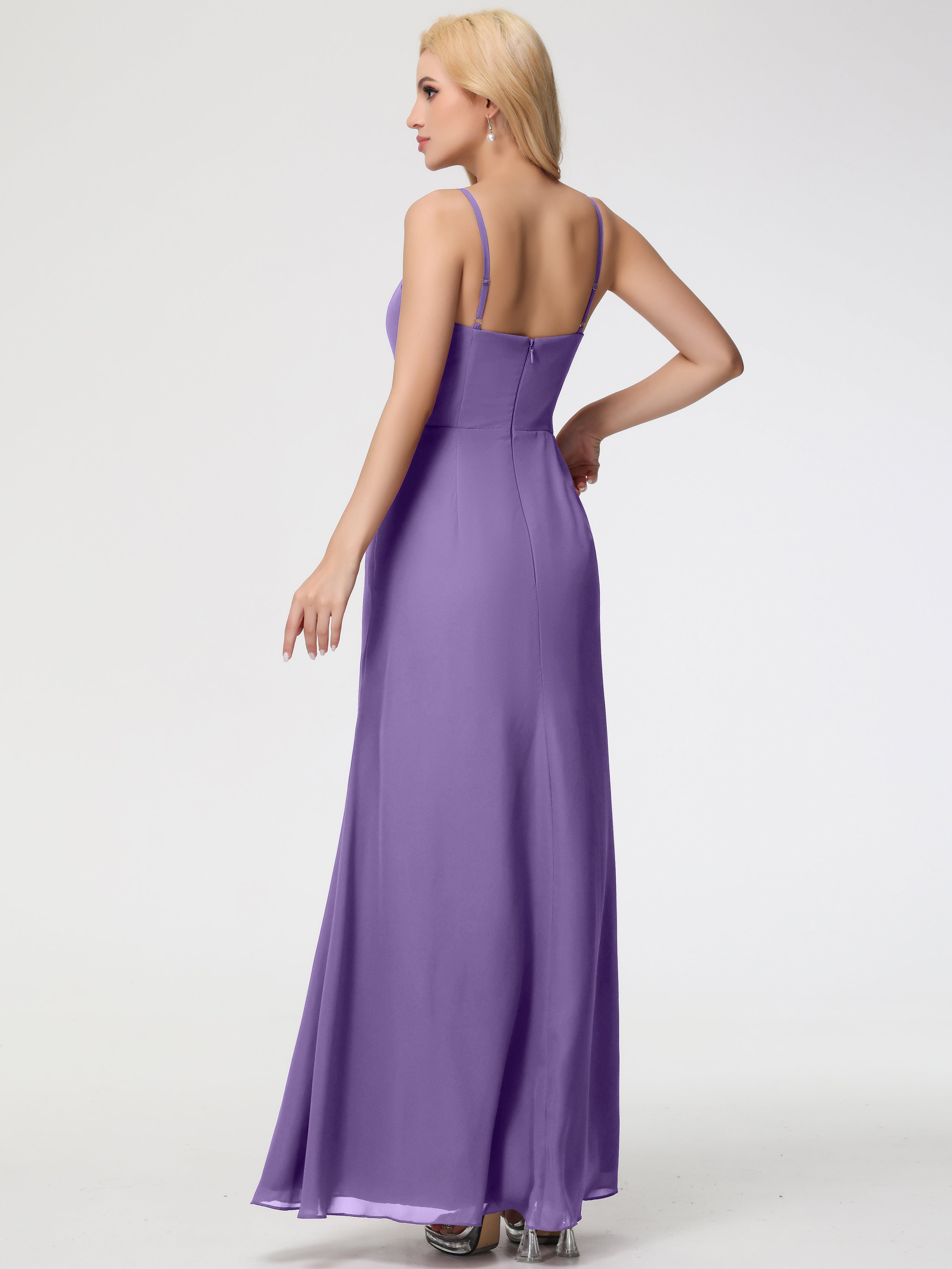 Robes De Demoiselle D'Honneur Tahiti Bretelles Spaghetti Fendue Fourreau/Colonne Mousseline Robe Demoiselle D'Honneur
