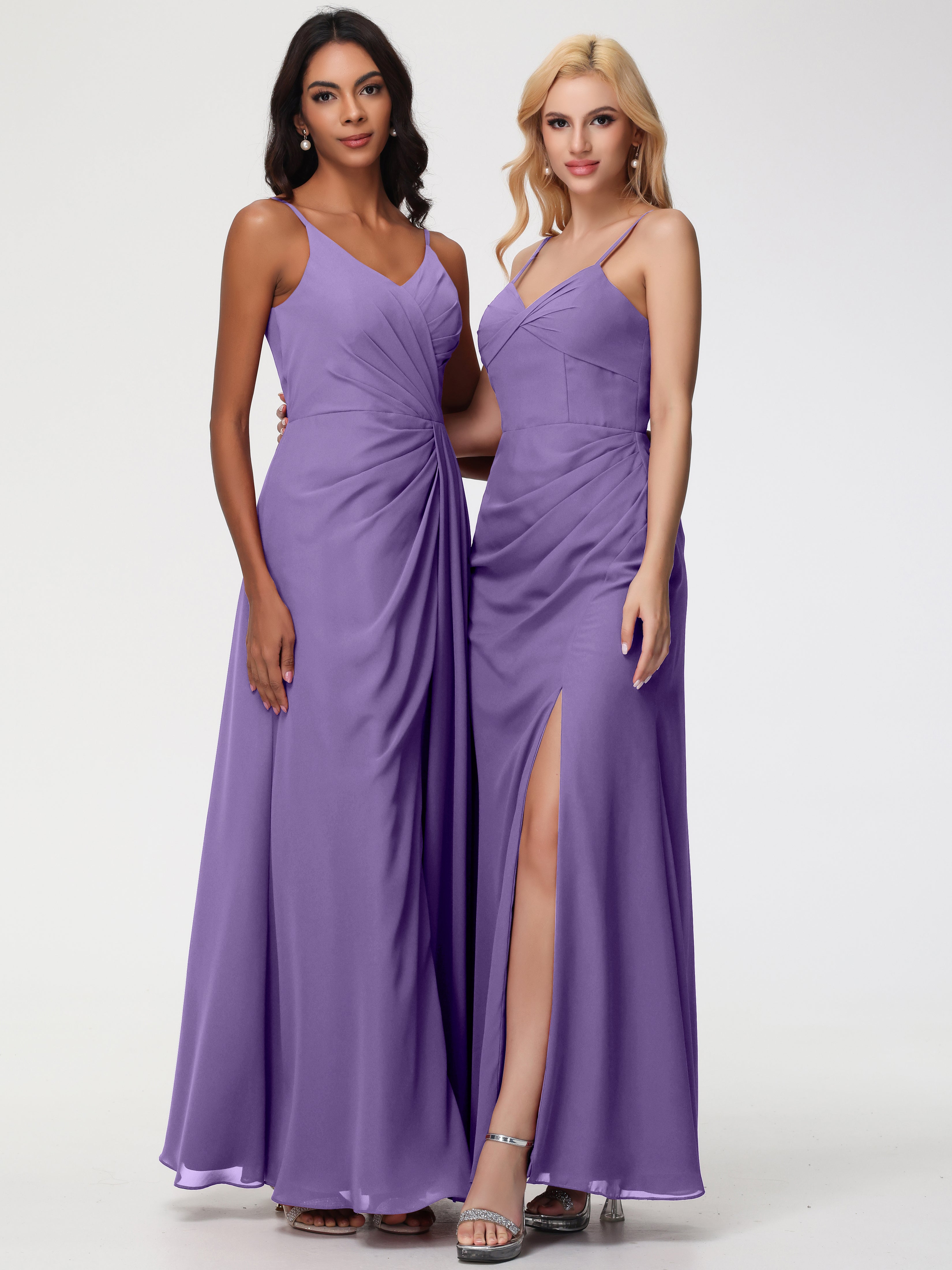 Robes De Demoiselle D'Honneur Tahiti Bretelles Spaghetti Fendue Fourreau/Colonne Mousseline Robe Demoiselle D'Honneur
