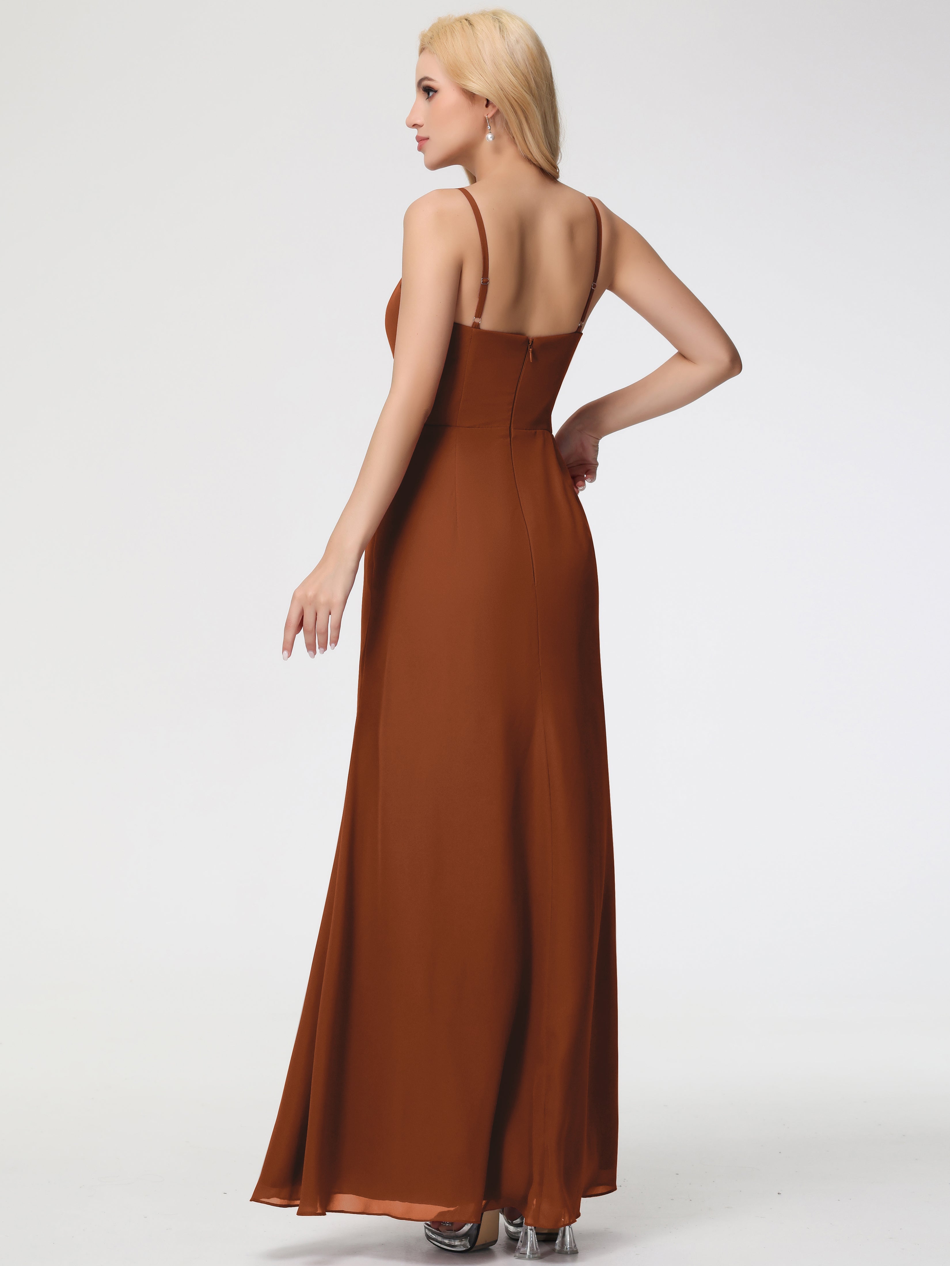 Demoiselle Robe Terracotta Mariage Bretelles Spaghetti Fendue Fourreau/Colonne Mousseline Robe Demoiselle D'Honneur