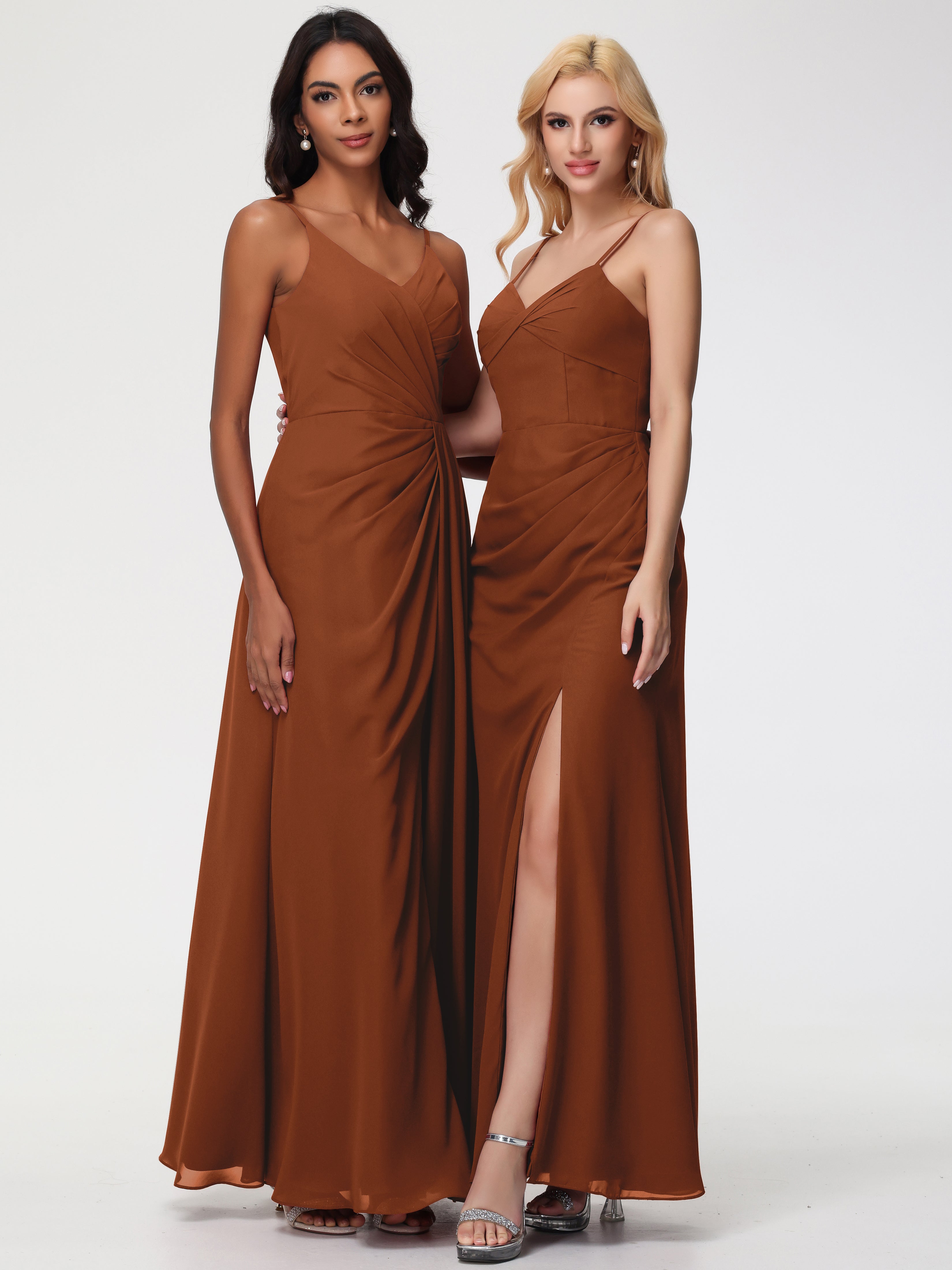 Demoiselle Robe Terracotta Mariage Bretelles Spaghetti Fendue Fourreau/Colonne Mousseline Robe Demoiselle D'Honneur