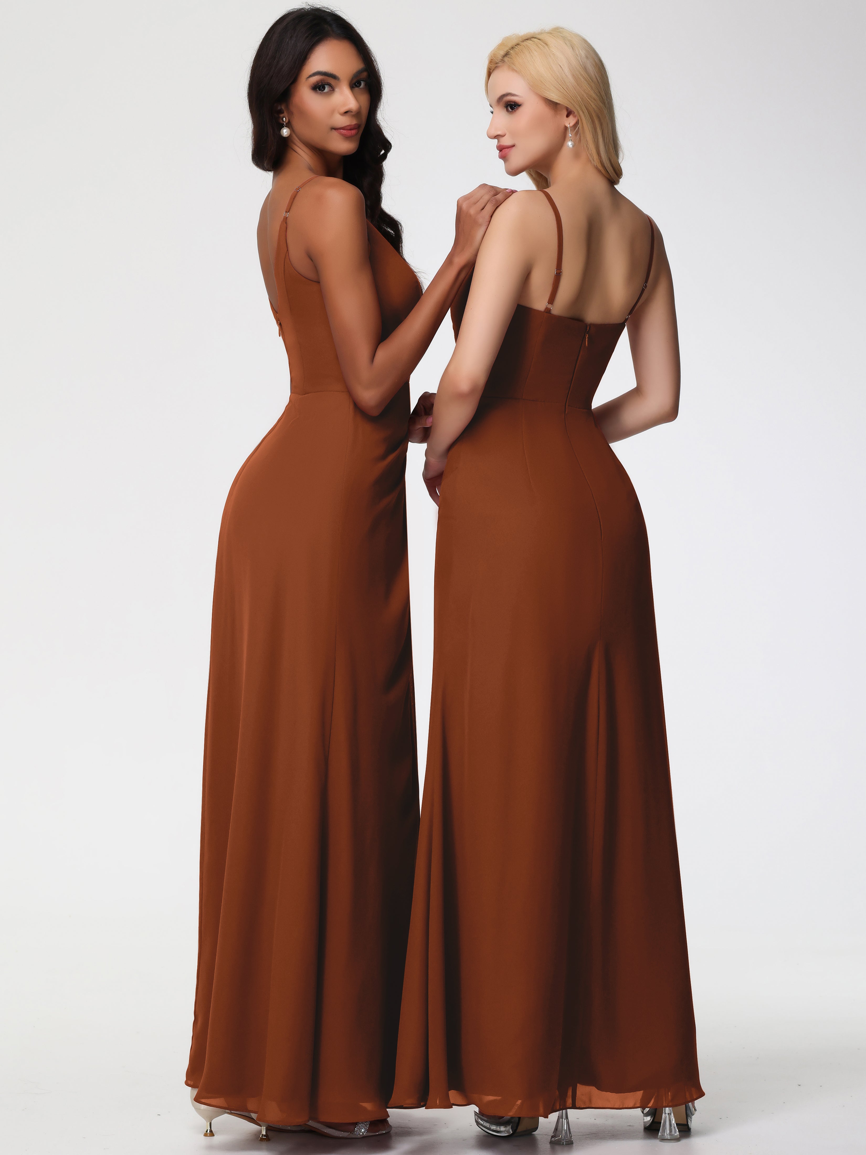Demoiselle Robe Terracotta Mariage Bretelles Spaghetti Fendue Fourreau/Colonne Mousseline Robe Demoiselle D'Honneur