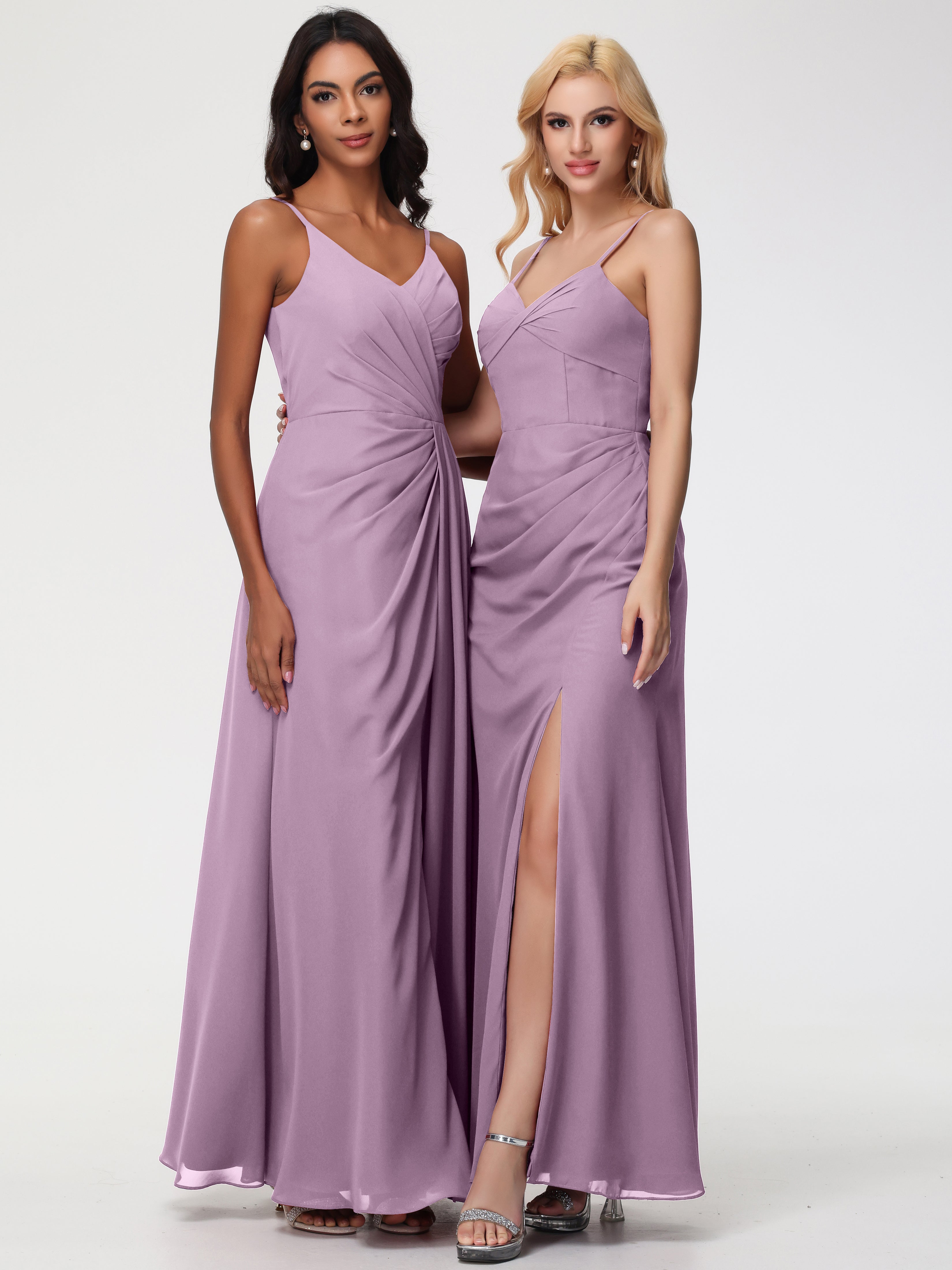 Robes De Demoiselle D'Honneur Glycine Bretelles Spaghetti Fendue Fourreau/Colonne Mousseline Robe Demoiselle D'Honneur