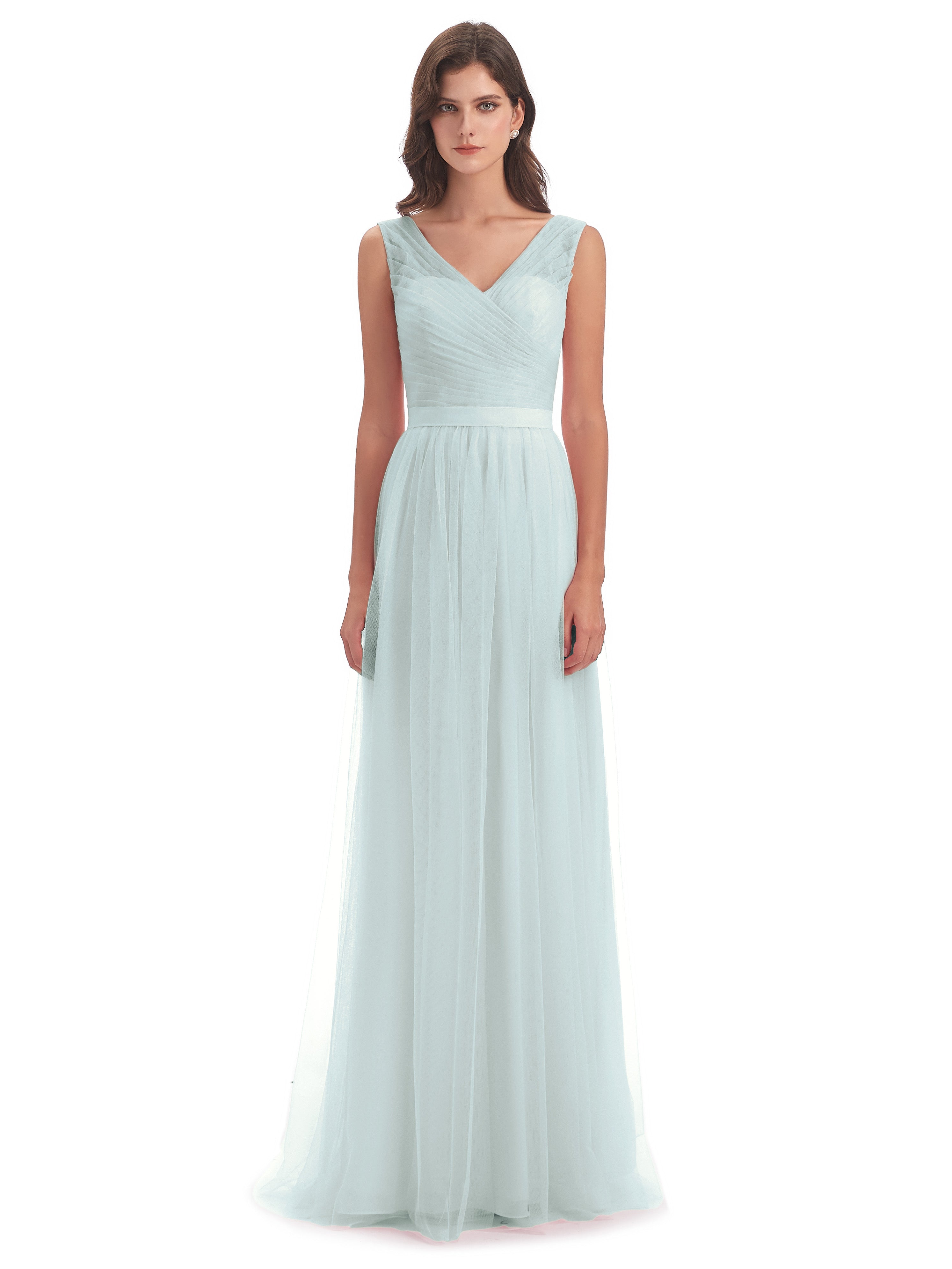 Robes De Demoiselle D'Honneur Celadon Dos En V Tulle Robes Demoiselle D'Honneur