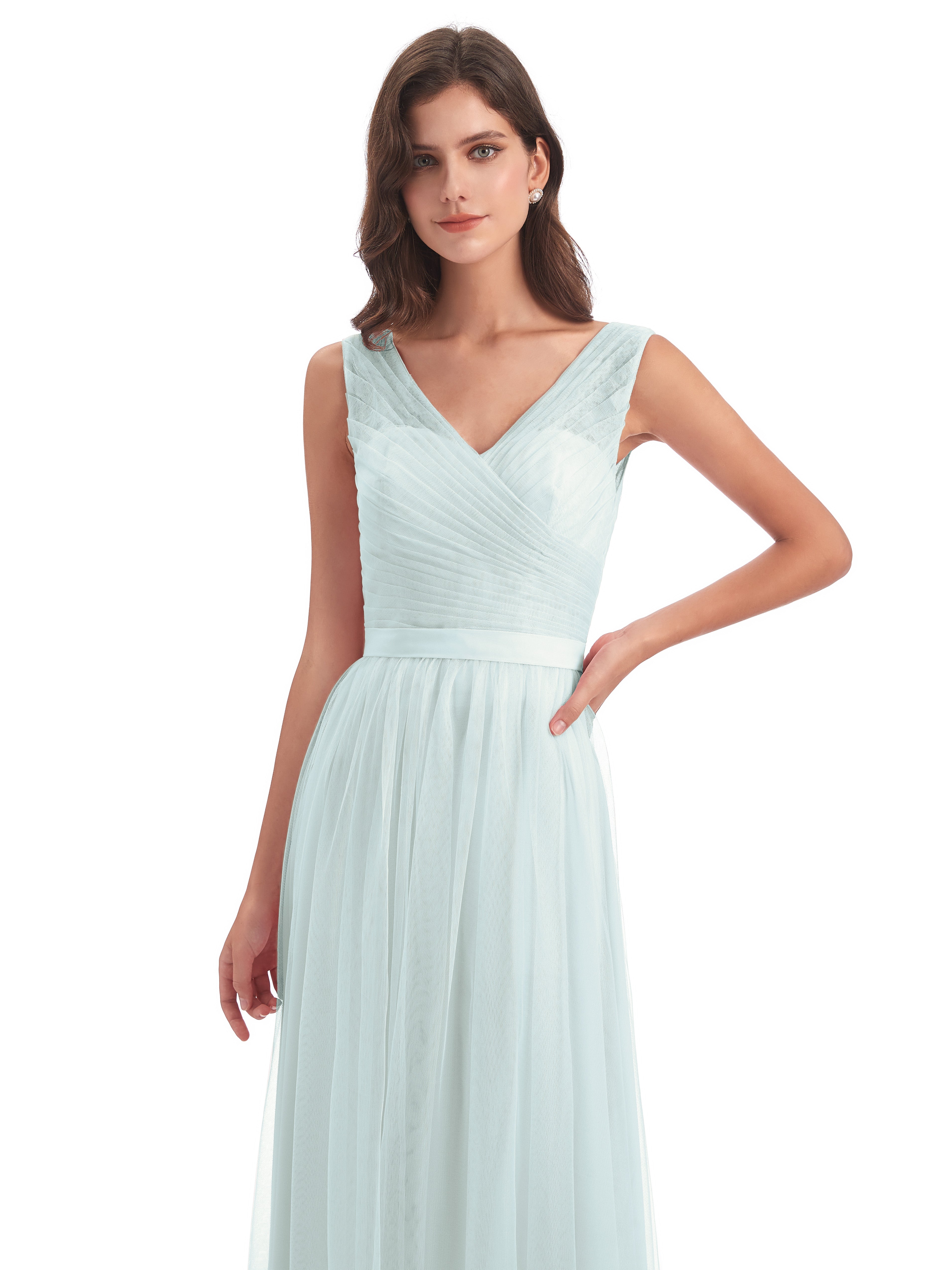 Robes De Demoiselle D'Honneur Celadon Dos En V Tulle Robes Demoiselle D'Honneur