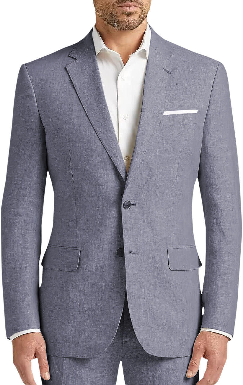 Costume Homme 2 Pièces en Lin en GRIS_ACIER 2 Boutons Coupe Slim pour Cérémonie et Affaires Élégantes