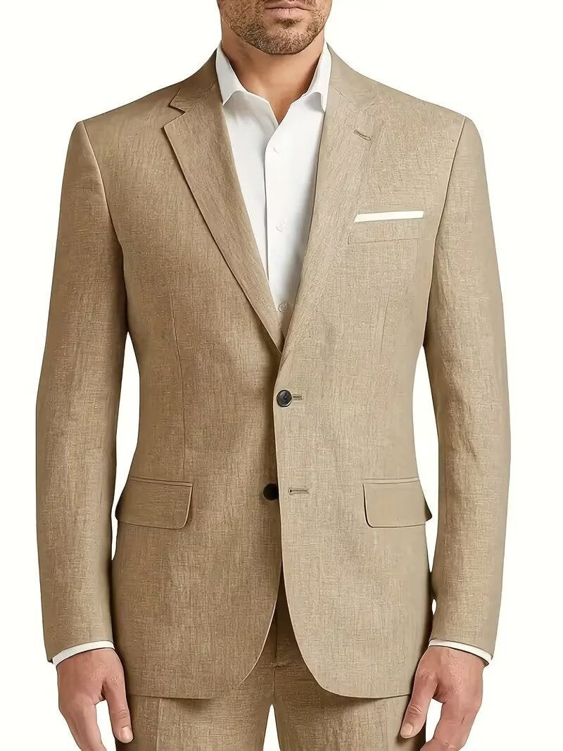 Costume Homme 2 Pièces en Lin en BRUN 2 Boutons Coupe Slim pour Cérémonie et Affaires Élégantes