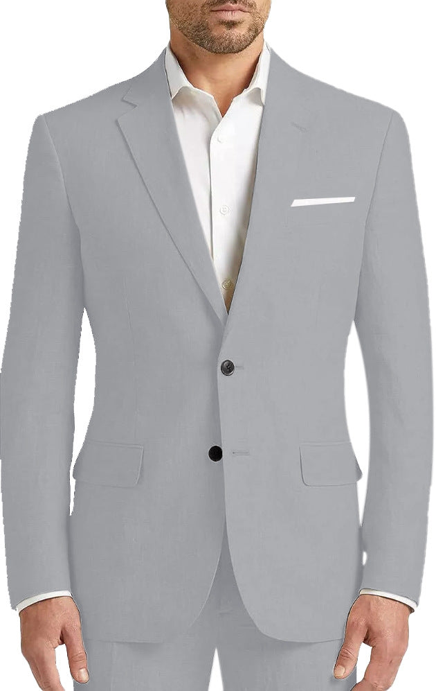 Costume Homme 2 Pièces en Lin en ARGENT 2 Boutons Coupe Slim pour Cérémonie et Affaires Élégantes