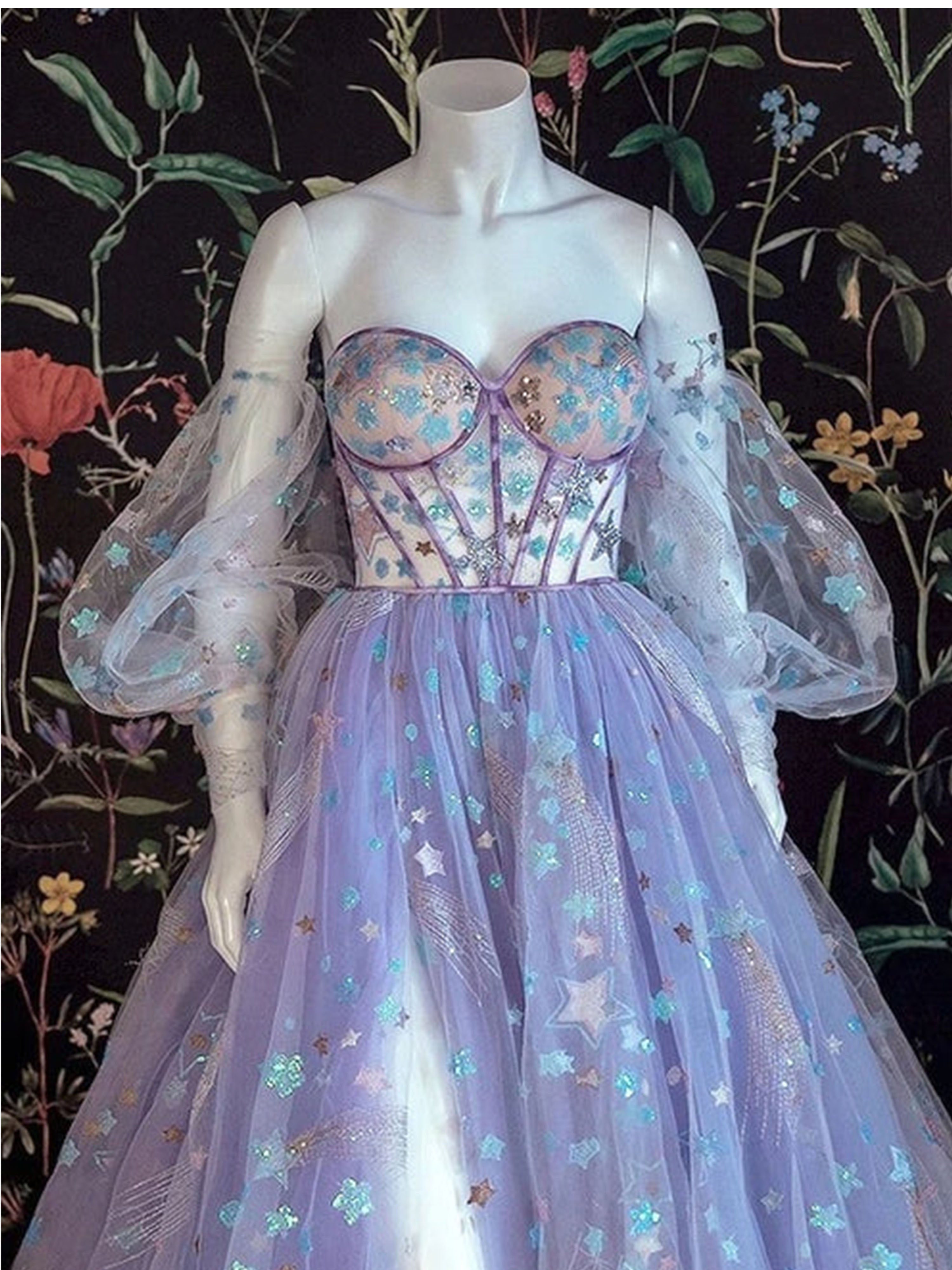 Robe de Bal en Tulle à Fleurs Coupe A Épaules Dénudées Encolure Cœur Longueur Sol