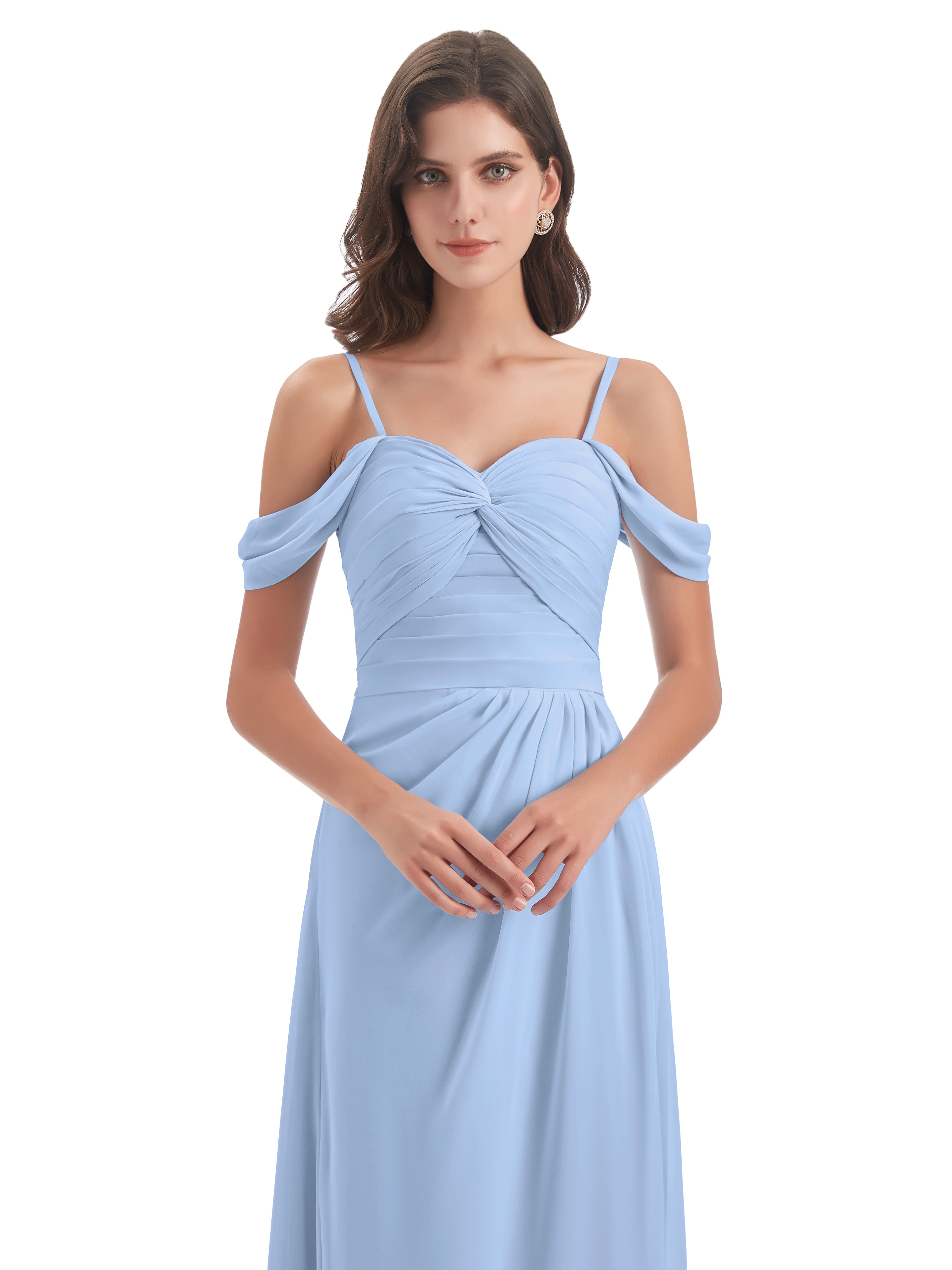 Robe Demoiselle D Honneur Bleu Ciel Fendue Devant Bretelles Spaghetti Robes Demoiselle D'Honneur