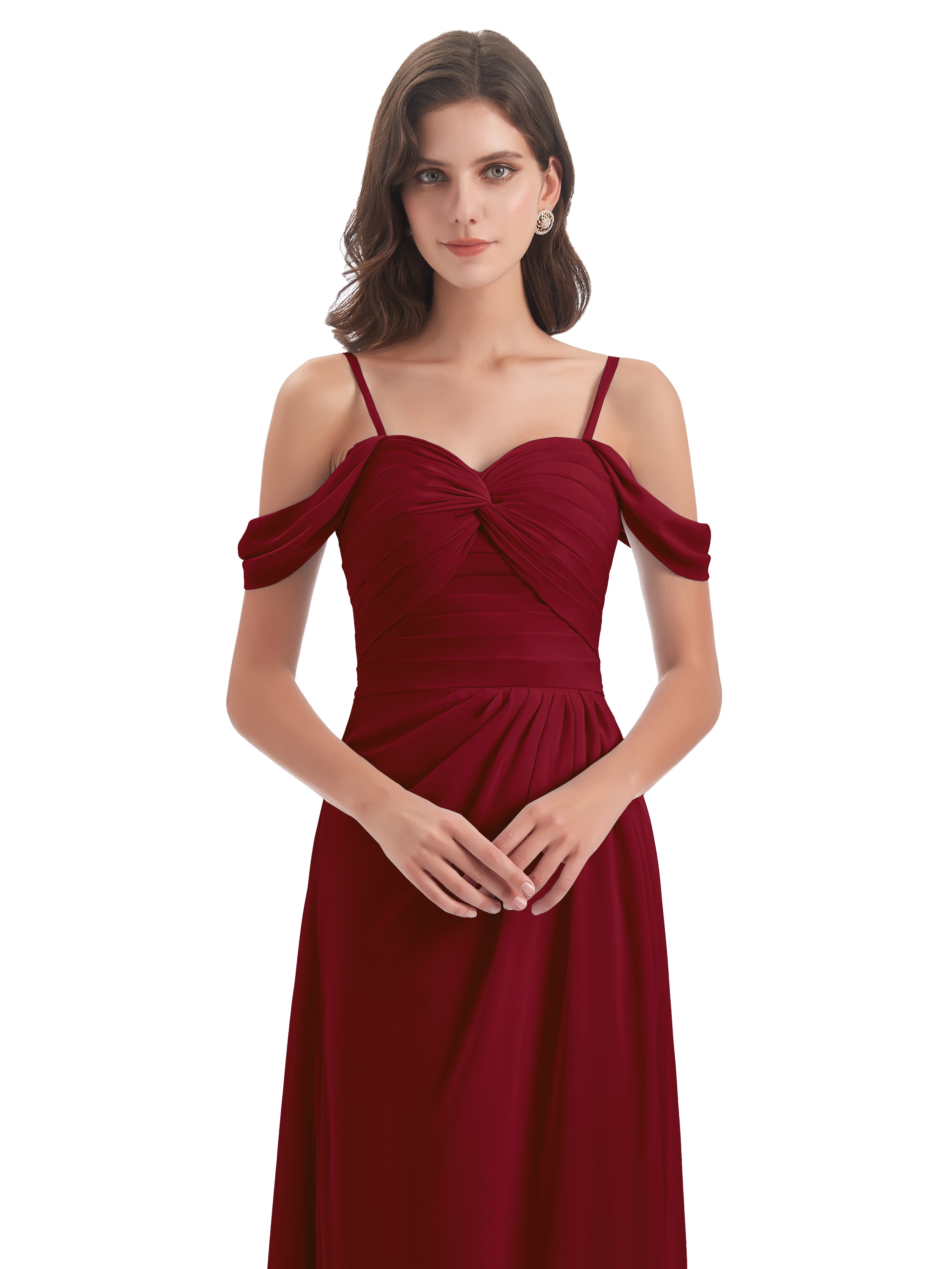 Robe Longue Demoiselle D Honneur Bordeaux Fendue Devant Bretelles Spaghetti Robes Demoiselle D'Honneur