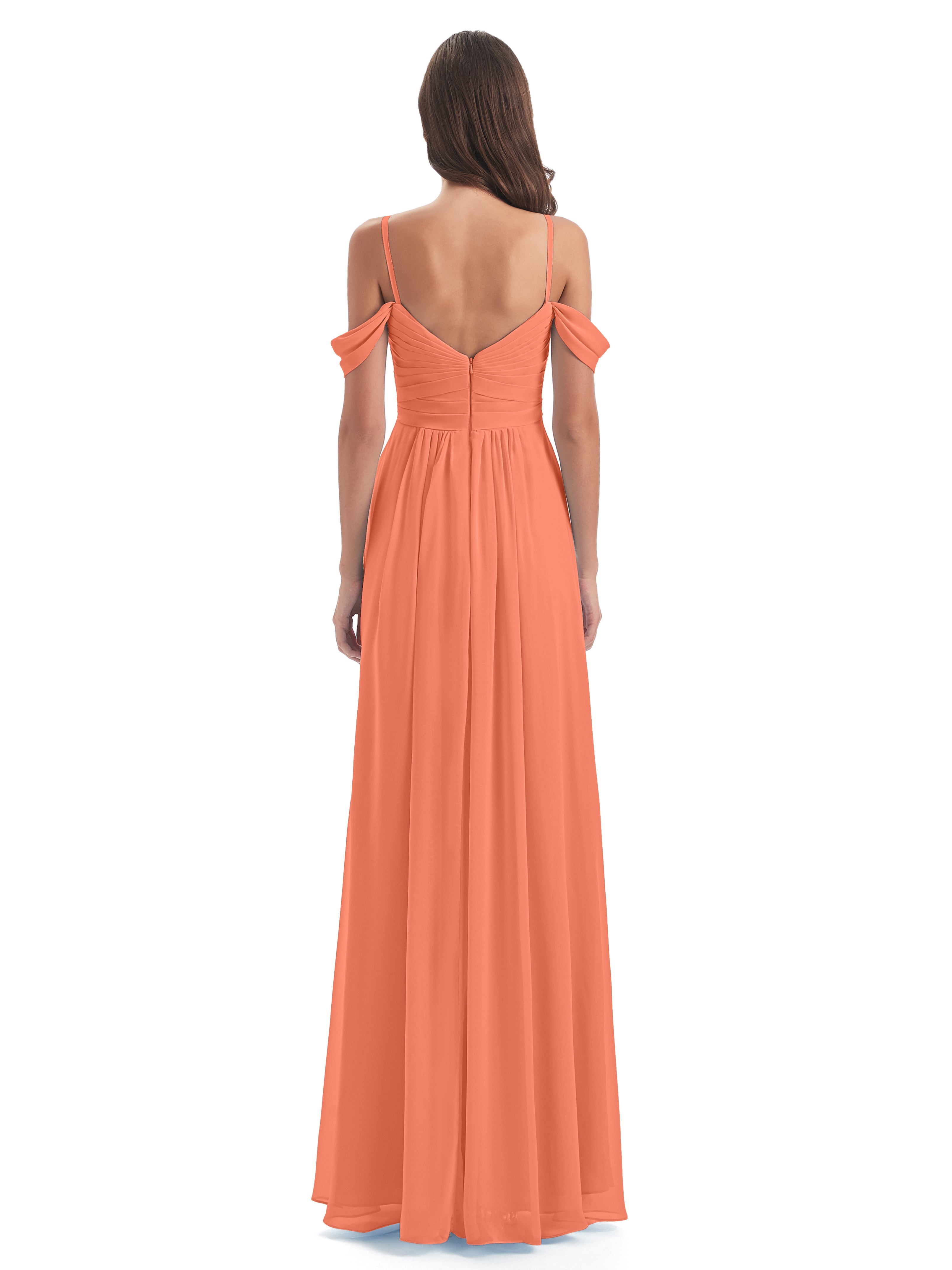 Robes De Demoiselle D'Honneur Coucher De Soleil Fendue Devant Bretelles Spaghetti Robes Demoiselle D'Honneur