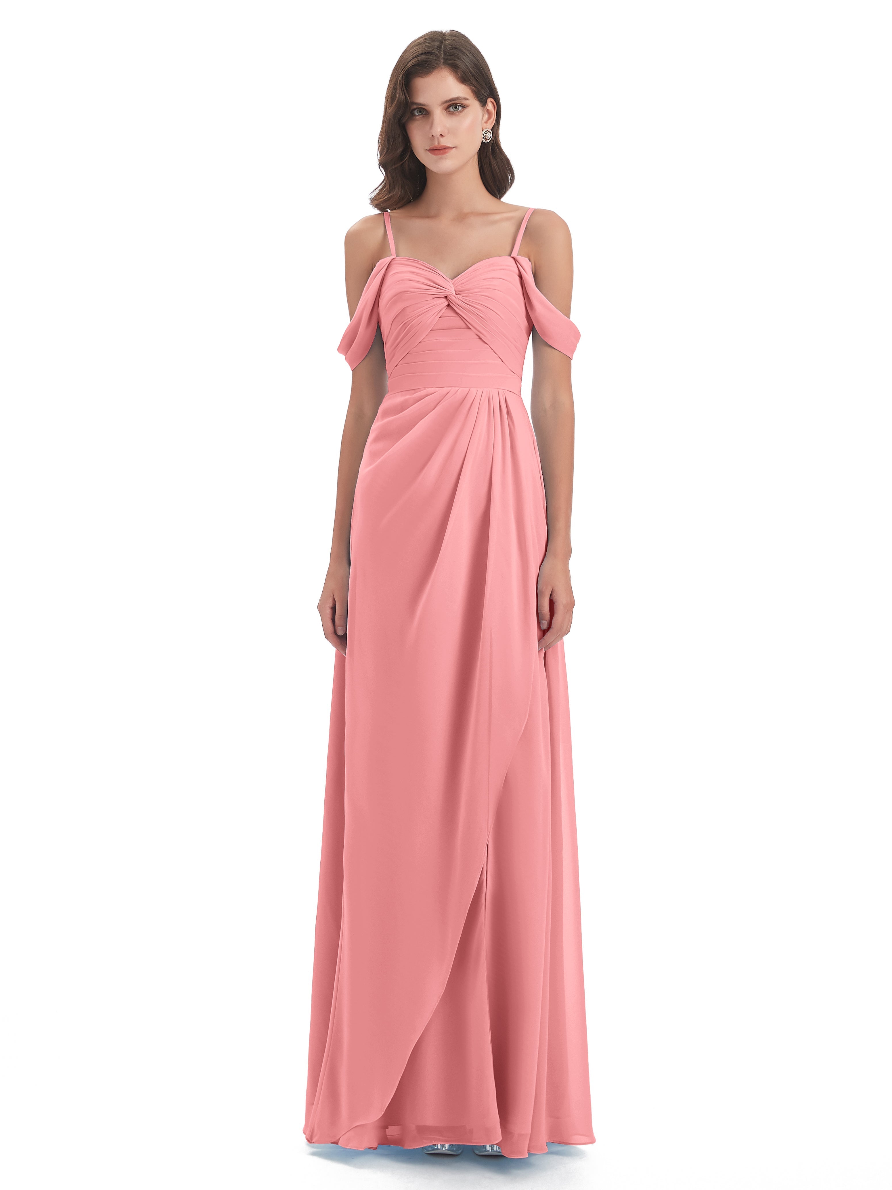 Robes De Demoiselle D'Honneur En Flamant Fendue Devant Bretelles Spaghetti Robes Demoiselle D'Honneur