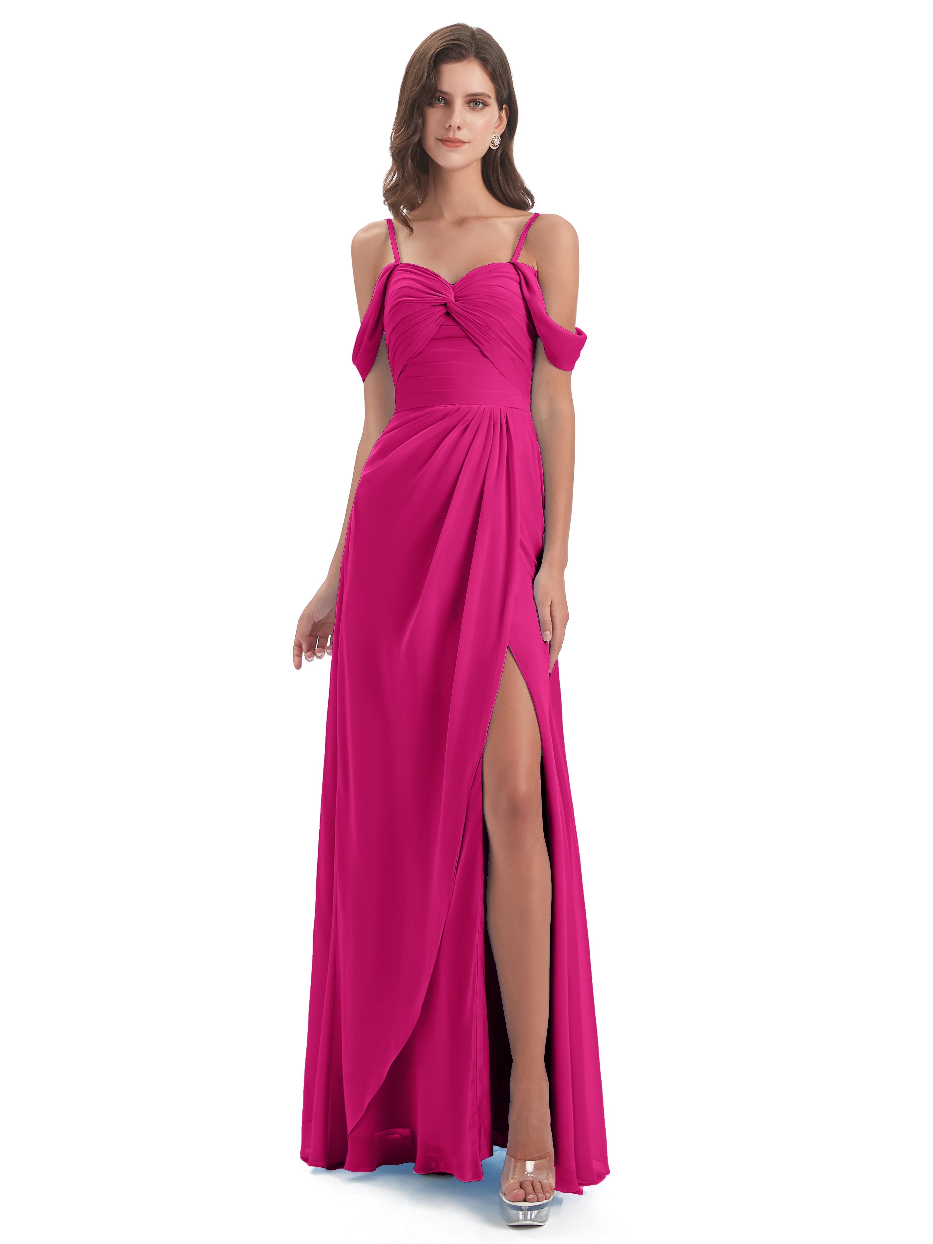 Robe Demoiselle D Honneur Rose Fuchsia Fendue Devant Bretelles Spaghetti Robes Demoiselle D'Honneur