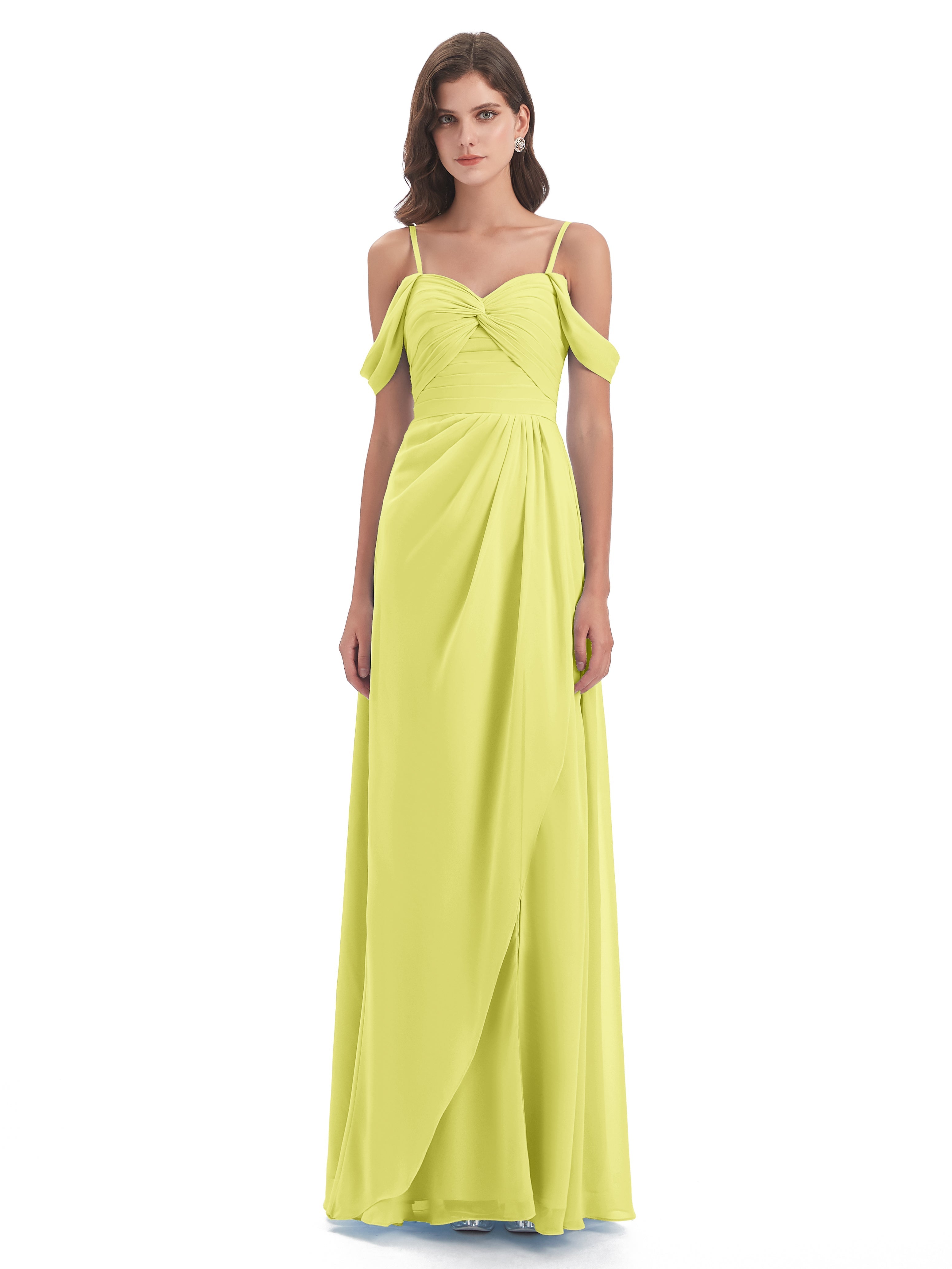 Robes De Demoiselle D'Honneur Jonquille Fendue Devant Bretelles Spaghetti Robes Demoiselle D'Honneur