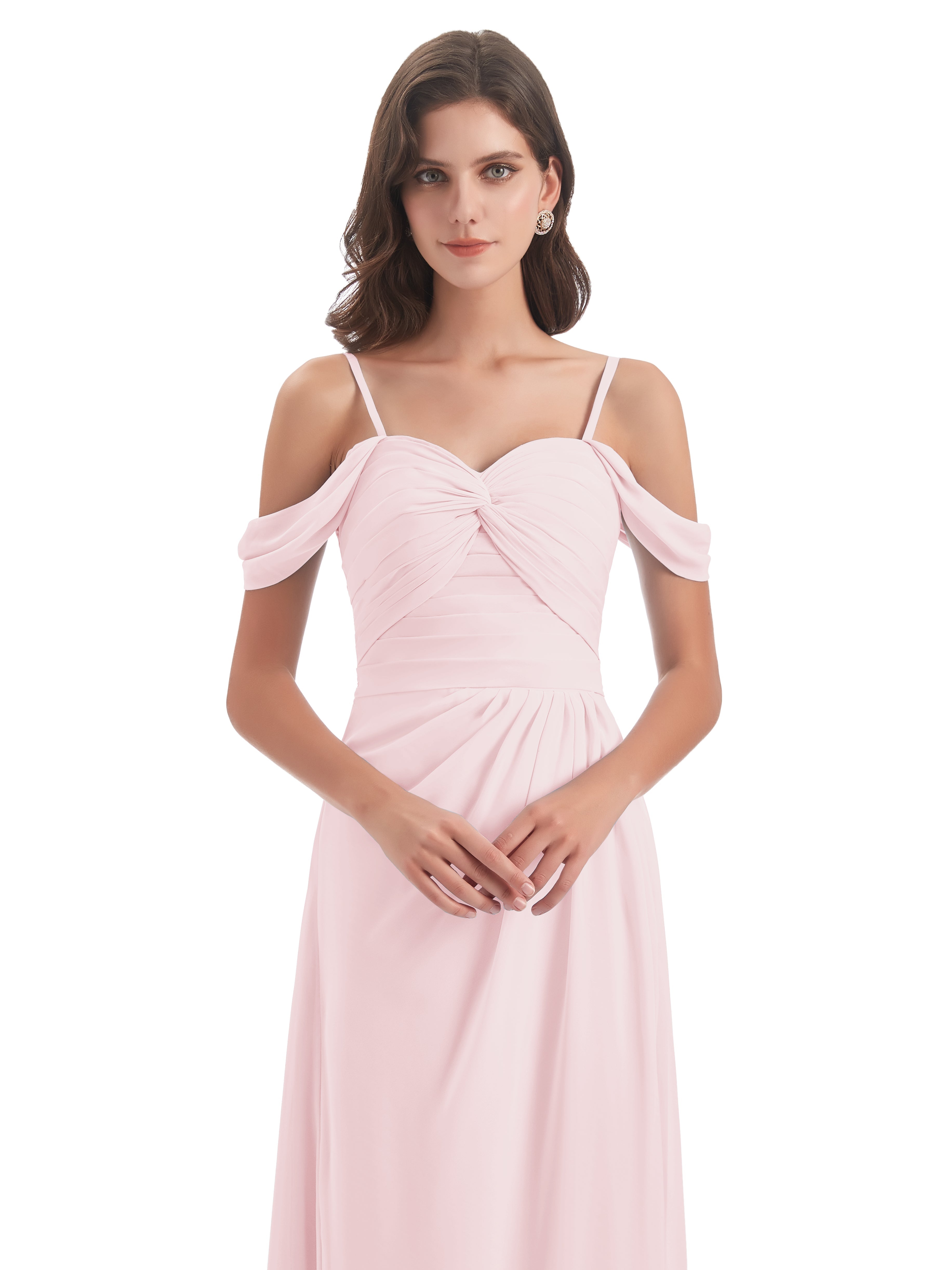 Robe Rose Pale Demoiselle D Honneur Fendue Devant Bretelles Spaghetti Robes Demoiselle D'Honneur