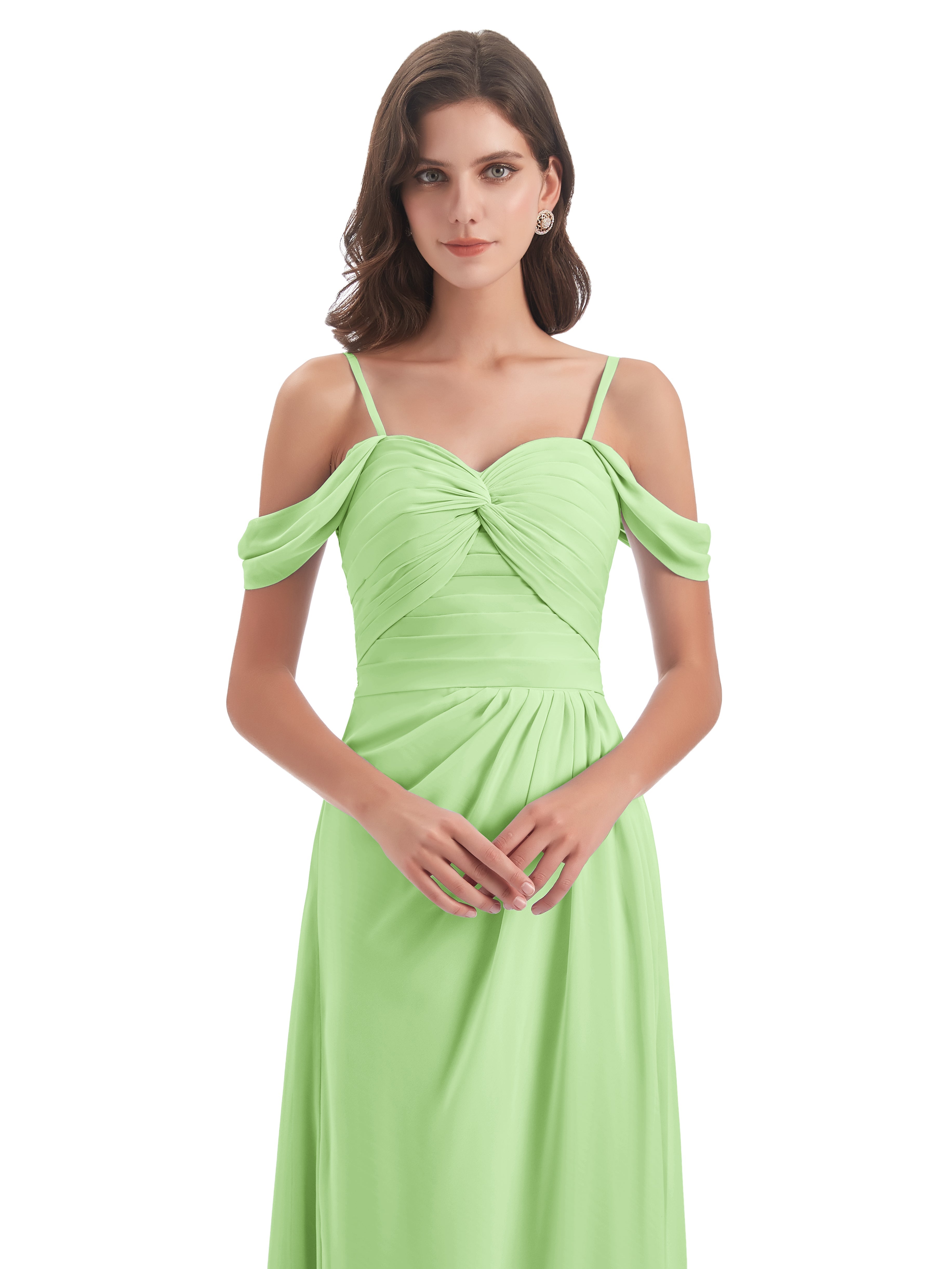 Robes De Demoiselle D'Honneur Vert Sauge Fendue Devant Bretelles Spaghetti Robes Demoiselle D'Honneur