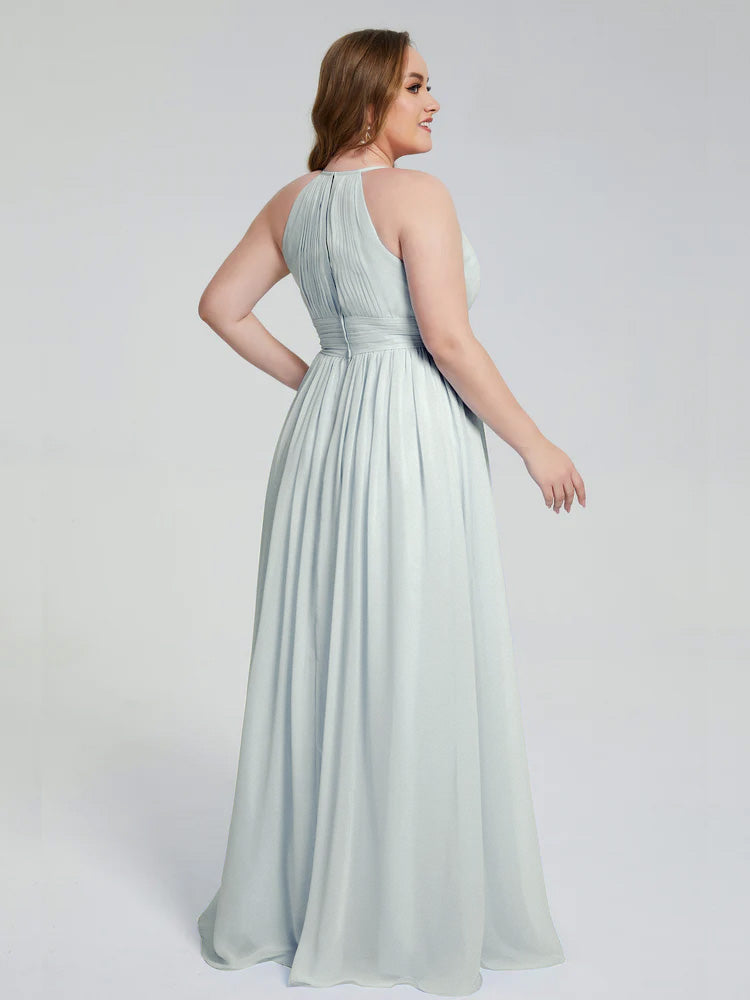 Robe Demoiselle D Honneur Celadon Payton Élégante Licou Mousseline Robes Demoiselle D'Honneur Grande Taille