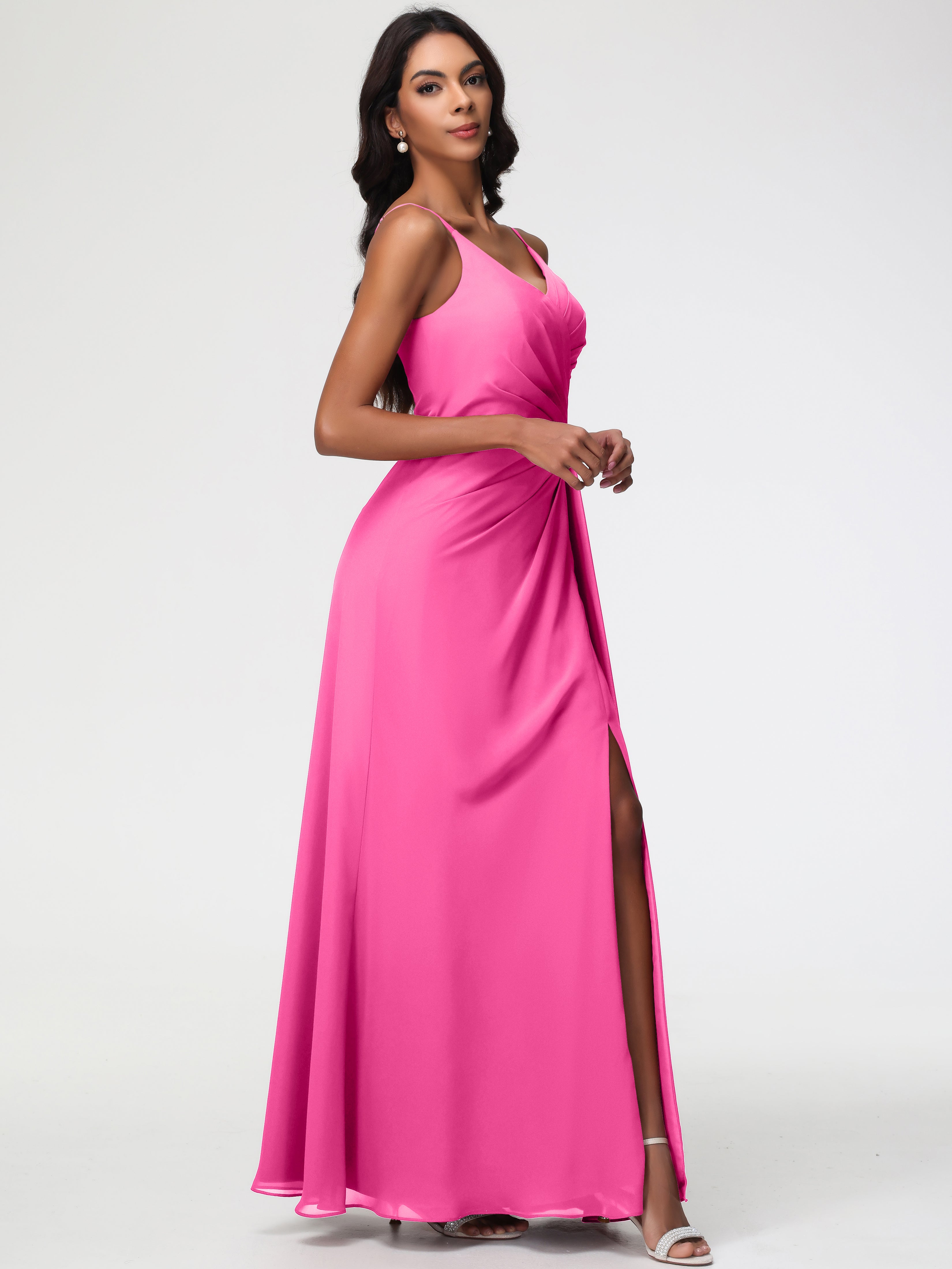 Robe Demoiselle D Honneur Azalée Bretelles Spaghetti Col V Mousseline Robe Demoiselle D'Honneur Longue Plissée