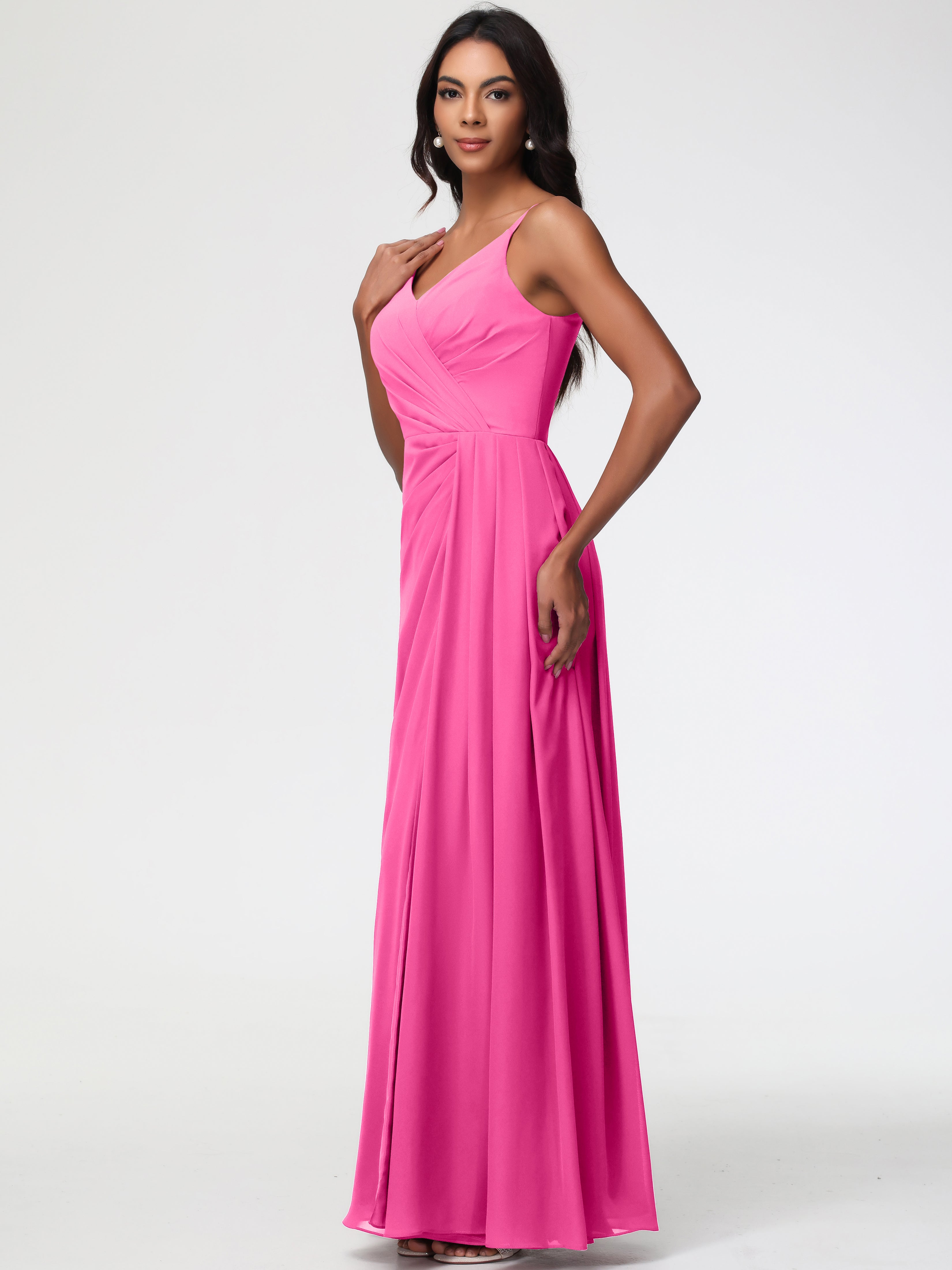 Robe Demoiselle D Honneur Azalée Bretelles Spaghetti Col V Mousseline Robe Demoiselle D'Honneur Longue Plissée