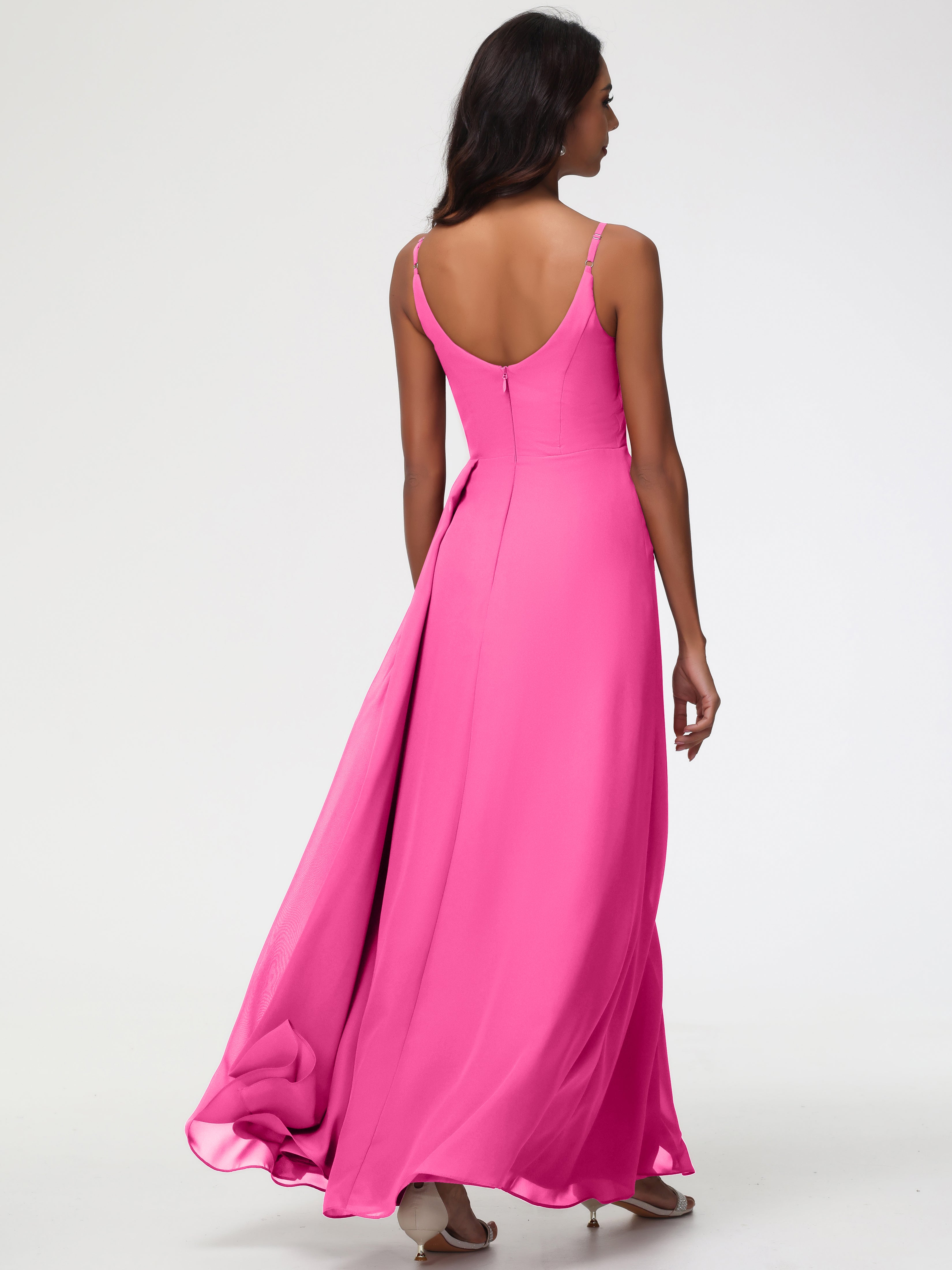 Robe Demoiselle D Honneur Azalée Bretelles Spaghetti Col V Mousseline Robe Demoiselle D'Honneur Longue Plissée