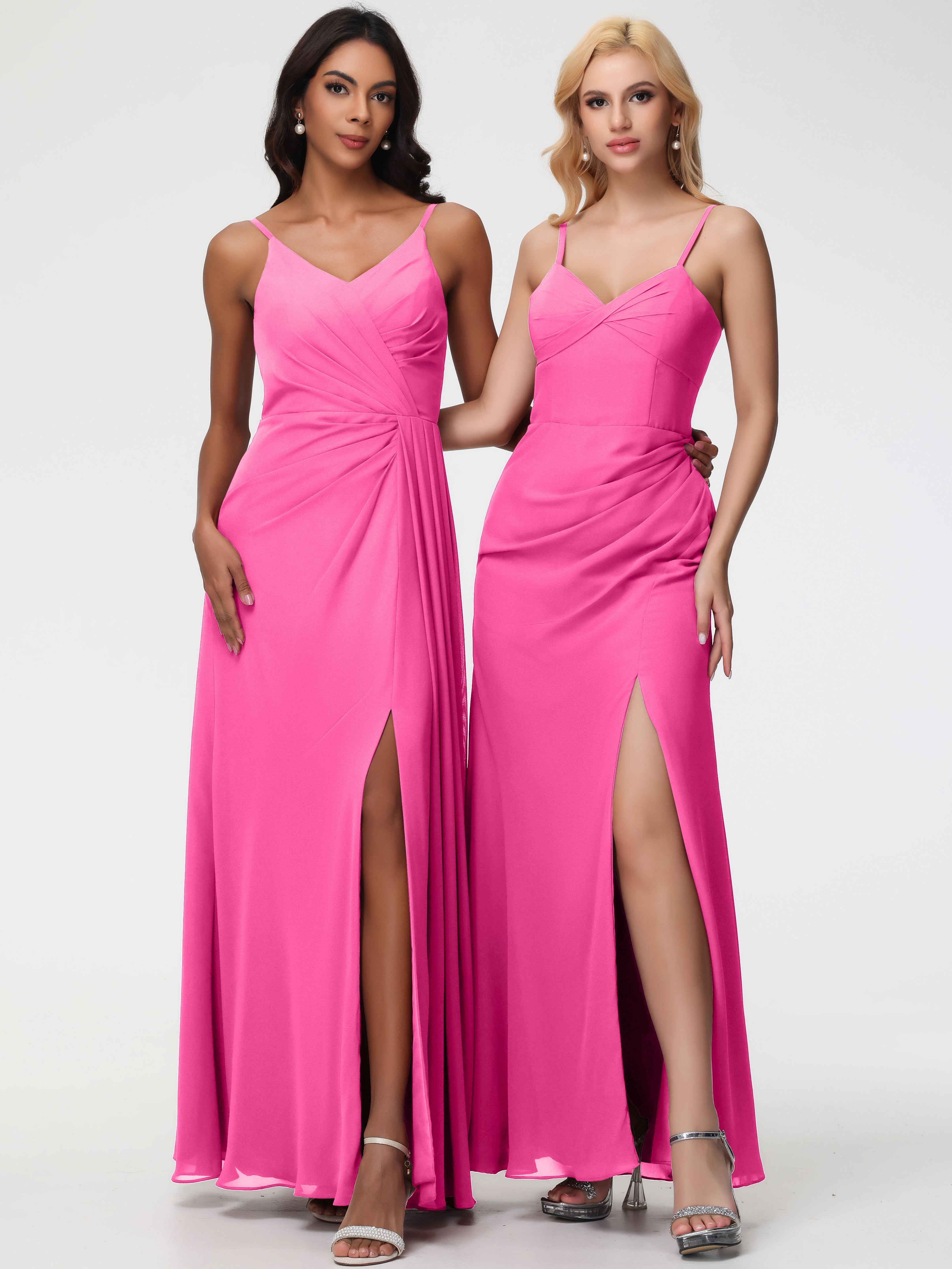 Robe Demoiselle D Honneur Azalée Bretelles Spaghetti Col V Mousseline Robe Demoiselle D'Honneur Longue Plissée