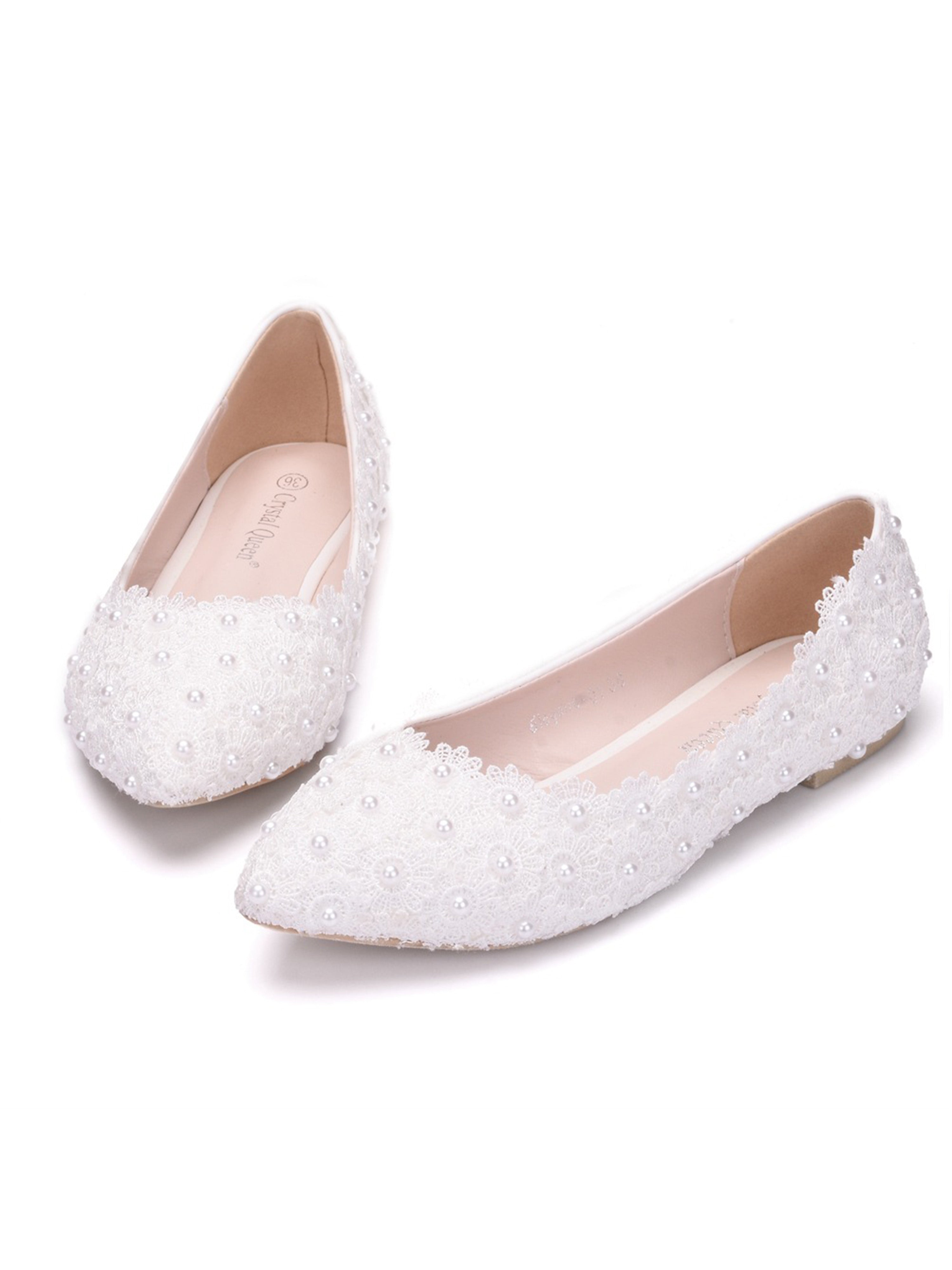 Chaussures de Mariage Plates à Bout Pointu Chaussures en Dentelle pour Femmes