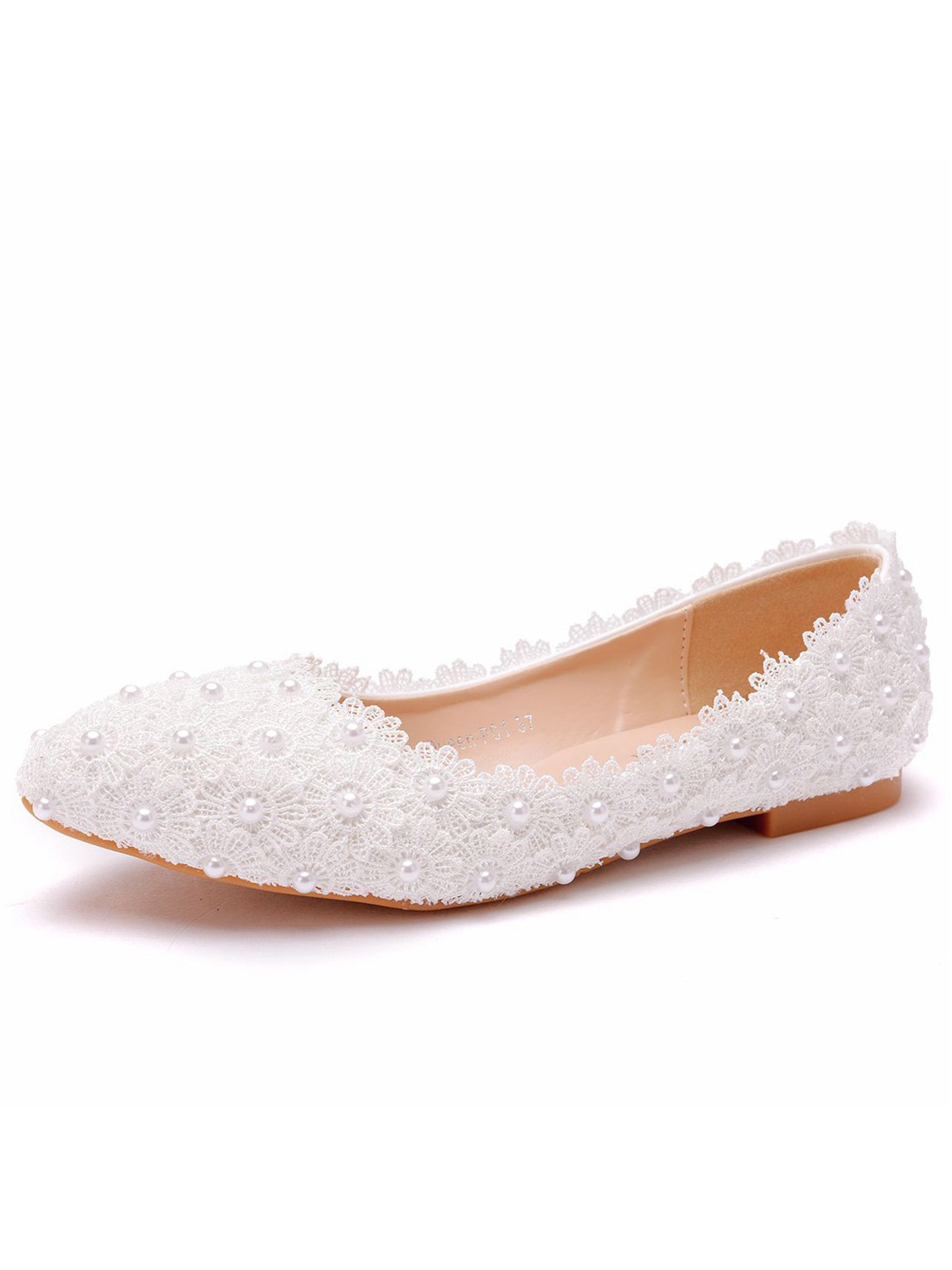 Chaussures de Mariage Plates à Bout Pointu Chaussures en Dentelle pour Femmes