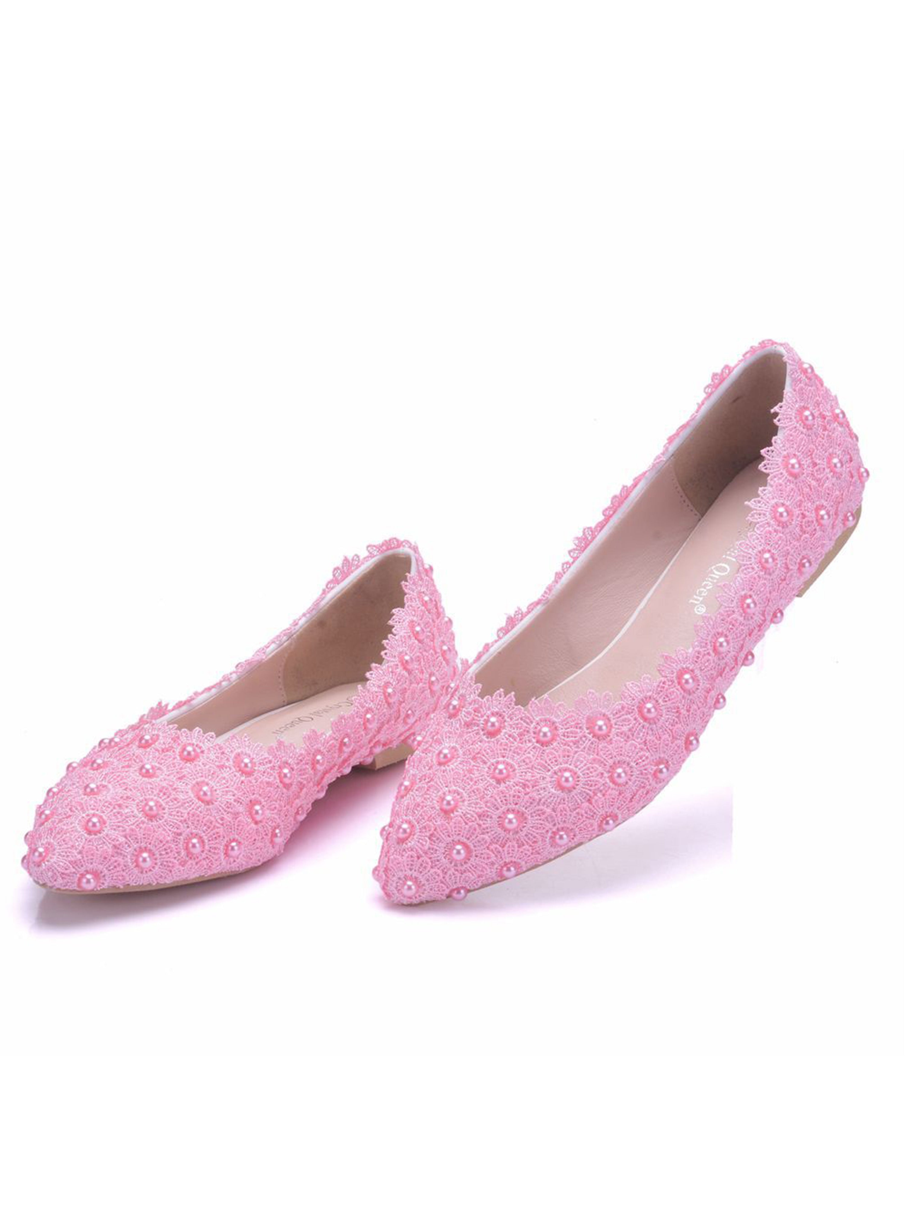 Chaussures de Mariage Plates à Bout Pointu Chaussures en Dentelle pour Femmes