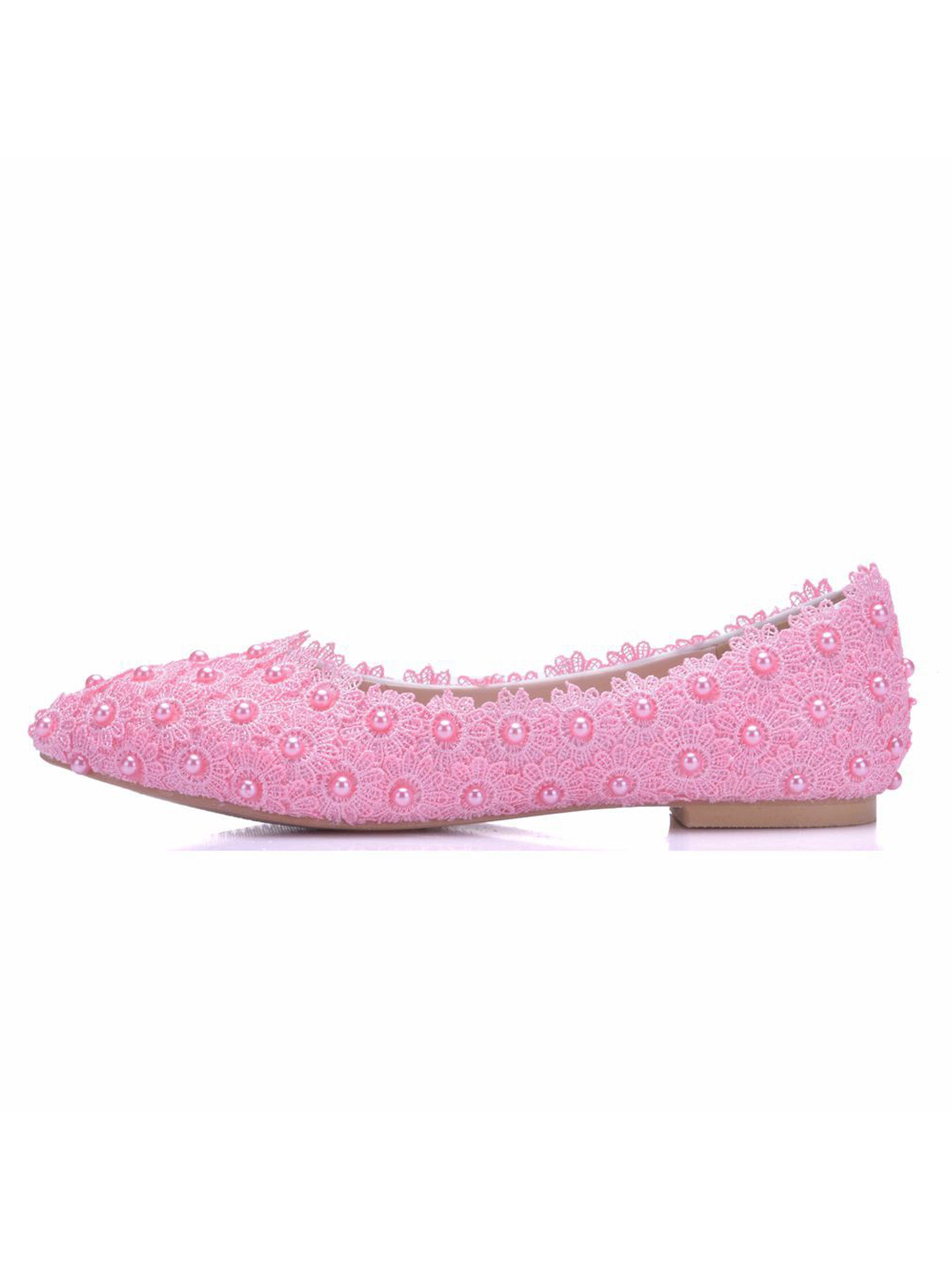Chaussures de Mariage Plates à Bout Pointu Chaussures en Dentelle pour Femmes
