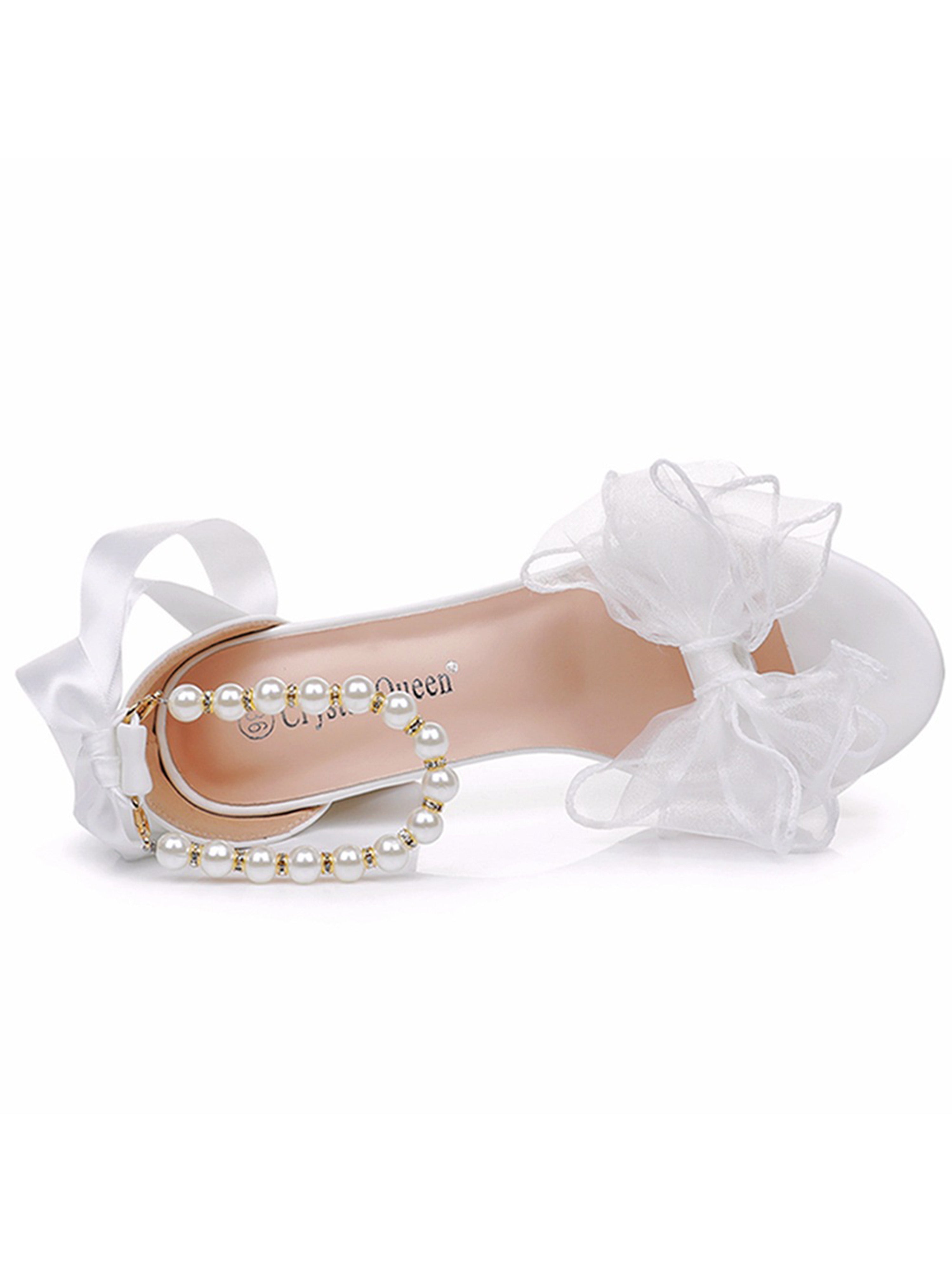 Chaussures de mariage Sandales Femme À Talon Carré Perles Et Bride Flottante Pour Mariage