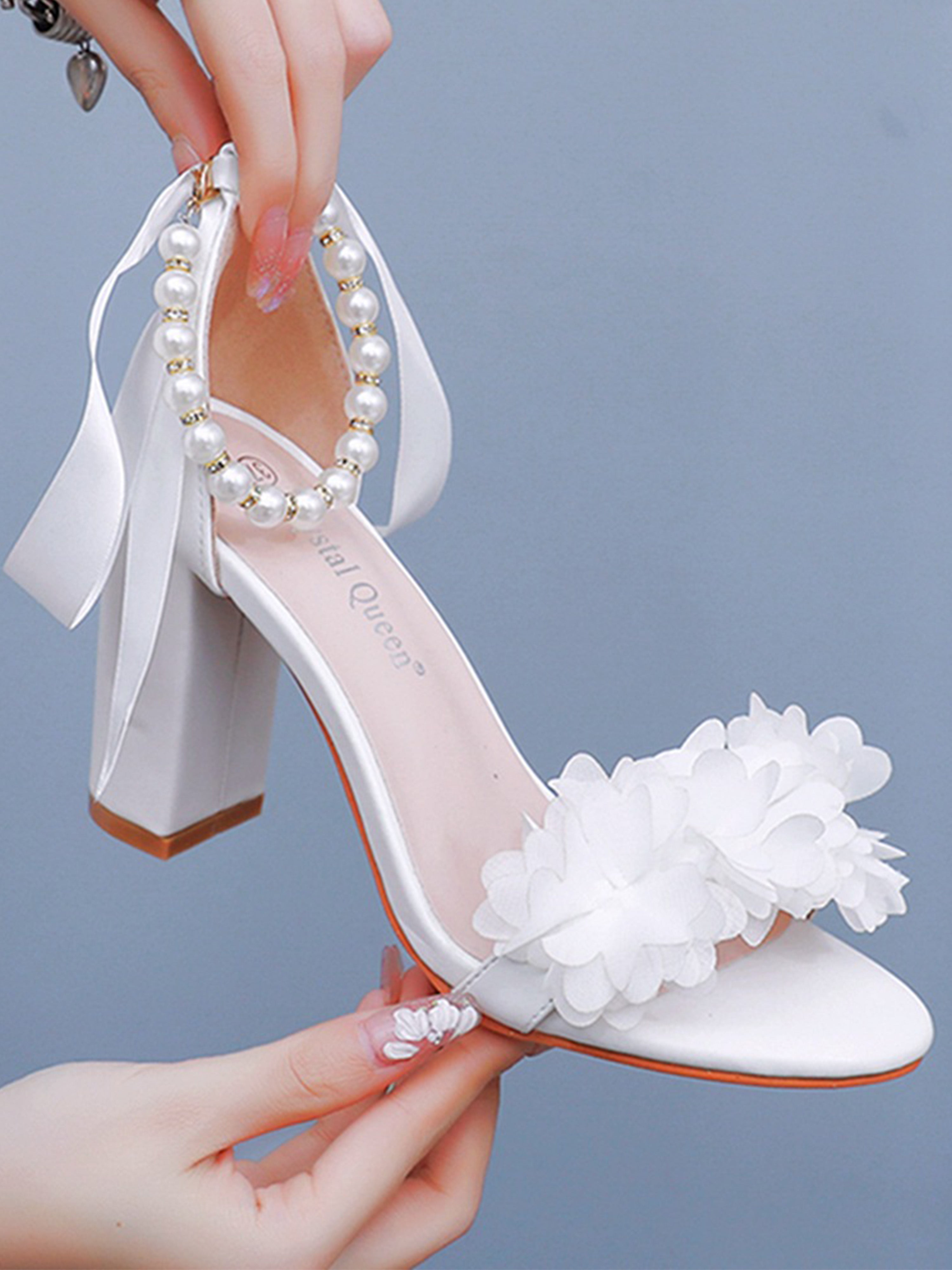 Chaussures de mariage Sandales Élégantes Blanc à Motifs Floraux pour Mariage