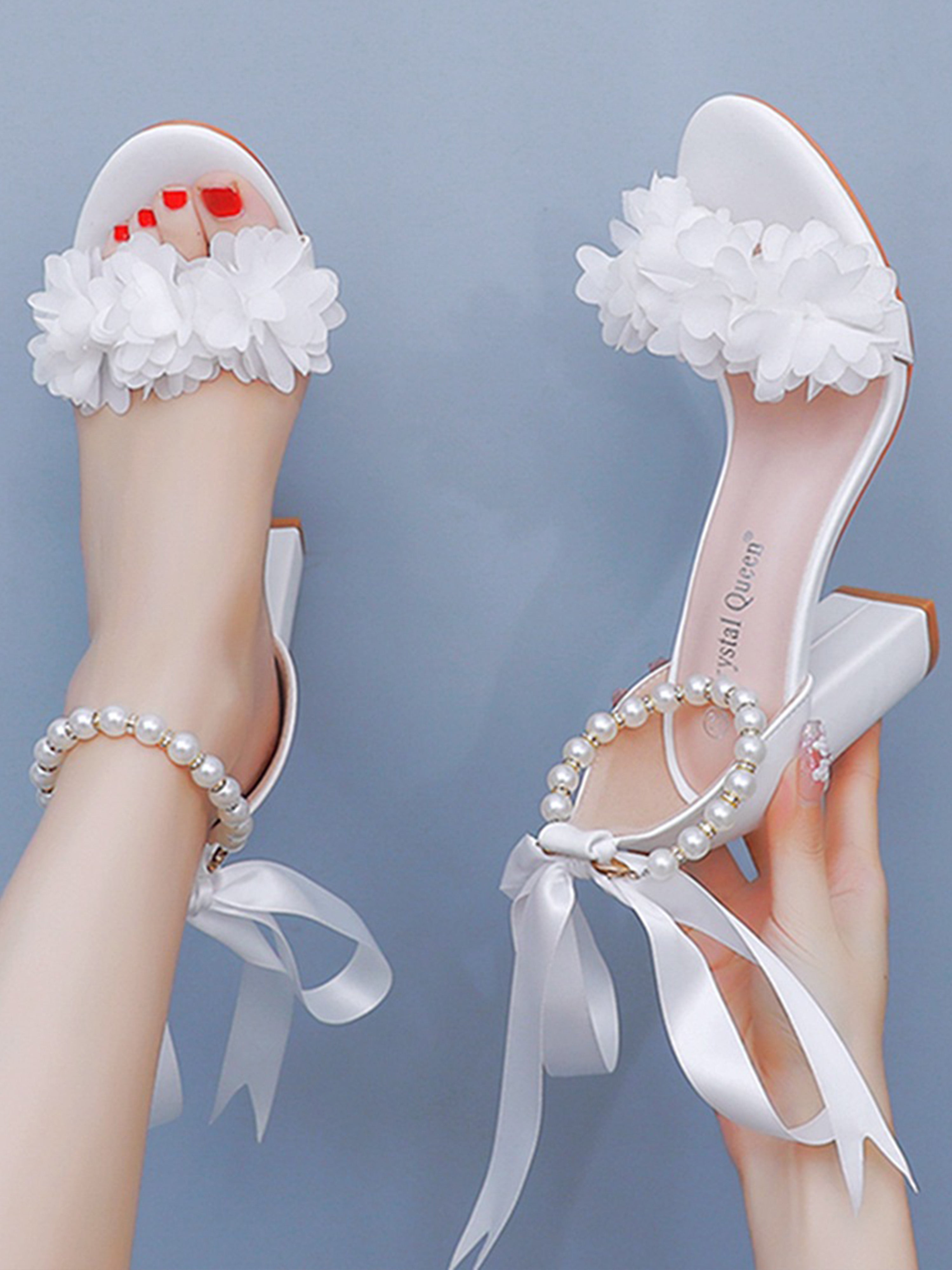 Chaussures de mariage Sandales Élégantes Blanc à Motifs Floraux pour Mariage