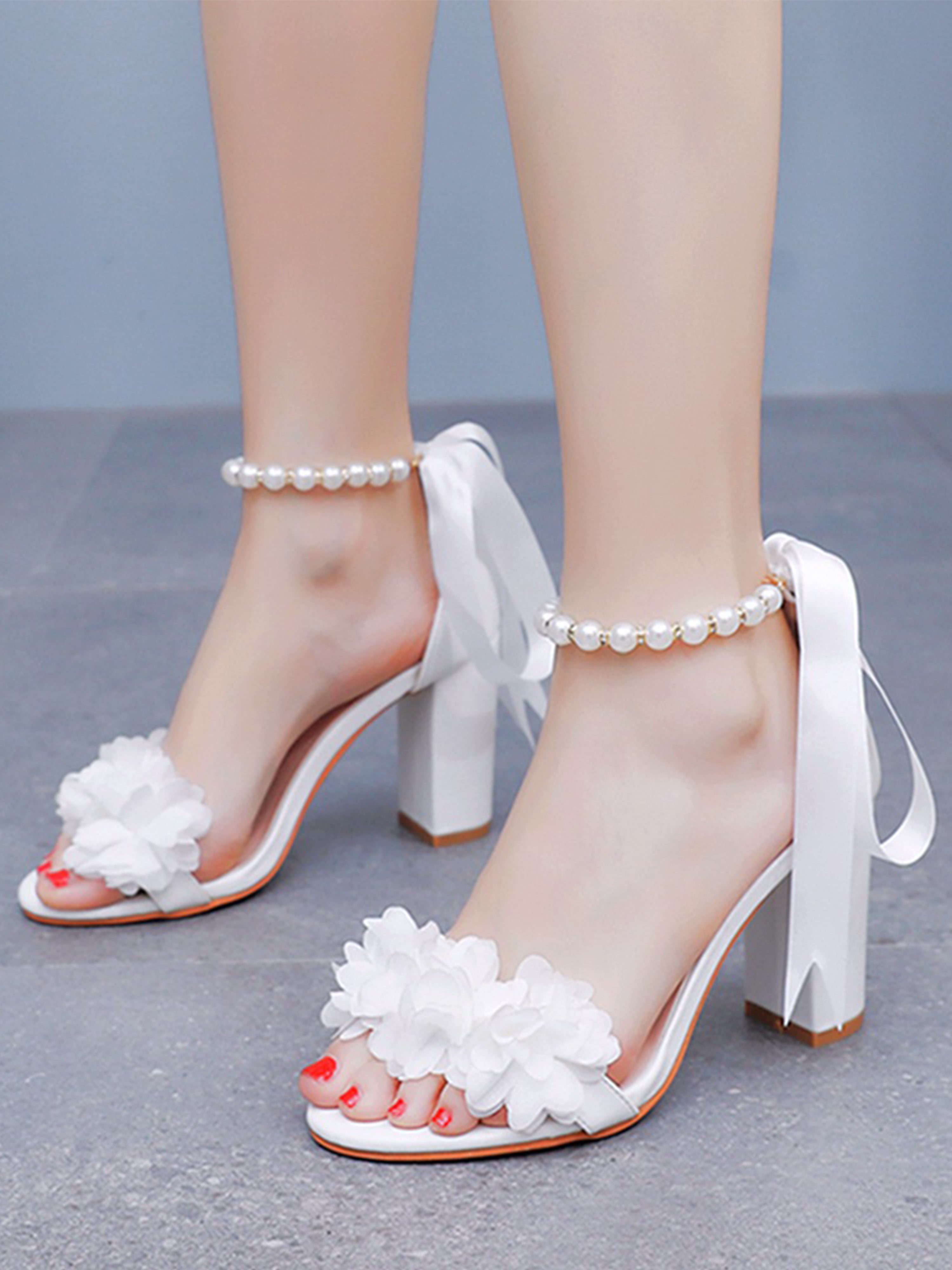 Chaussures de mariage Sandales Élégantes Blanc à Motifs Floraux pour Mariage
