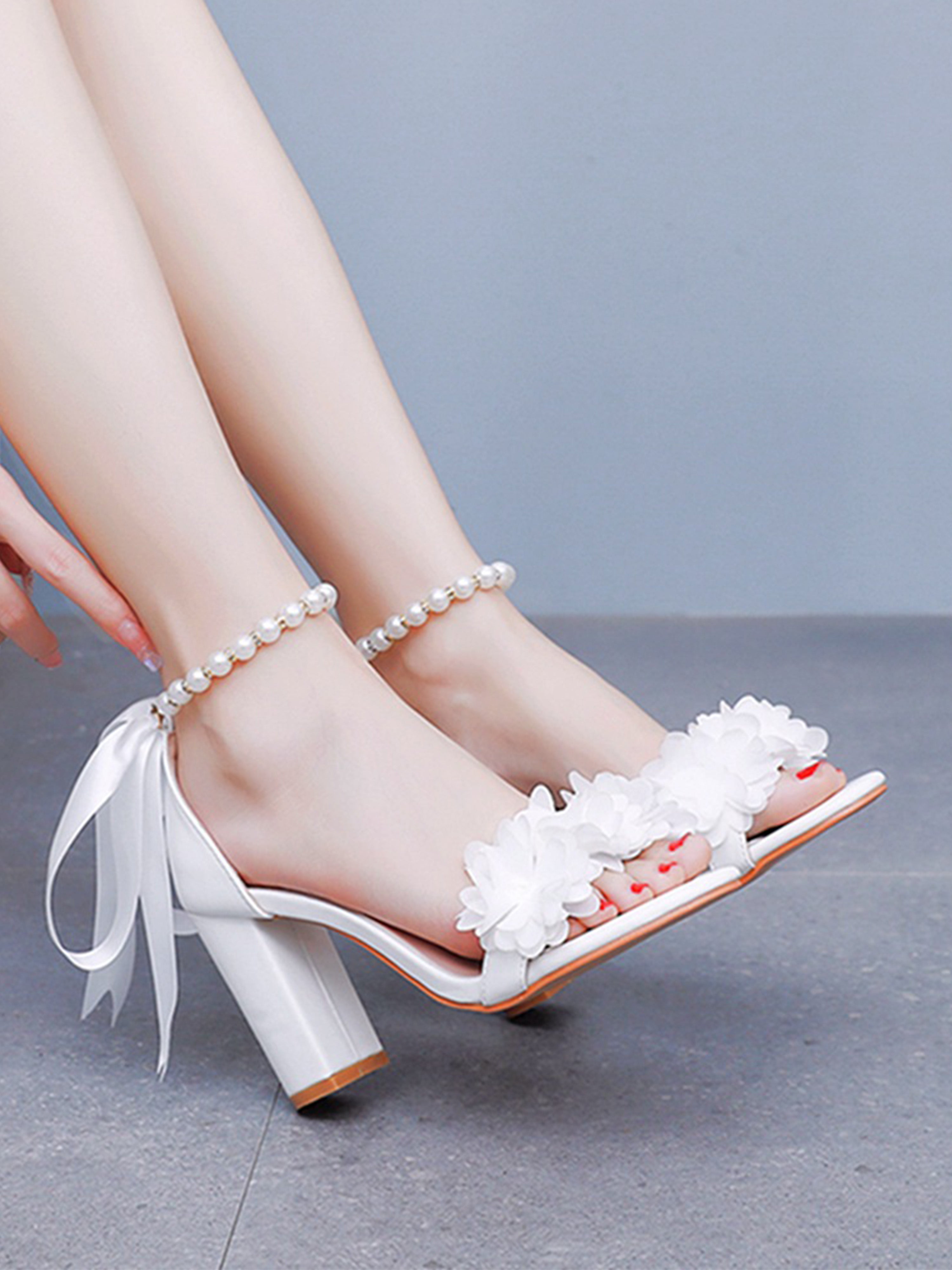 Chaussures de mariage Sandales Élégantes Blanc à Motifs Floraux pour Mariage