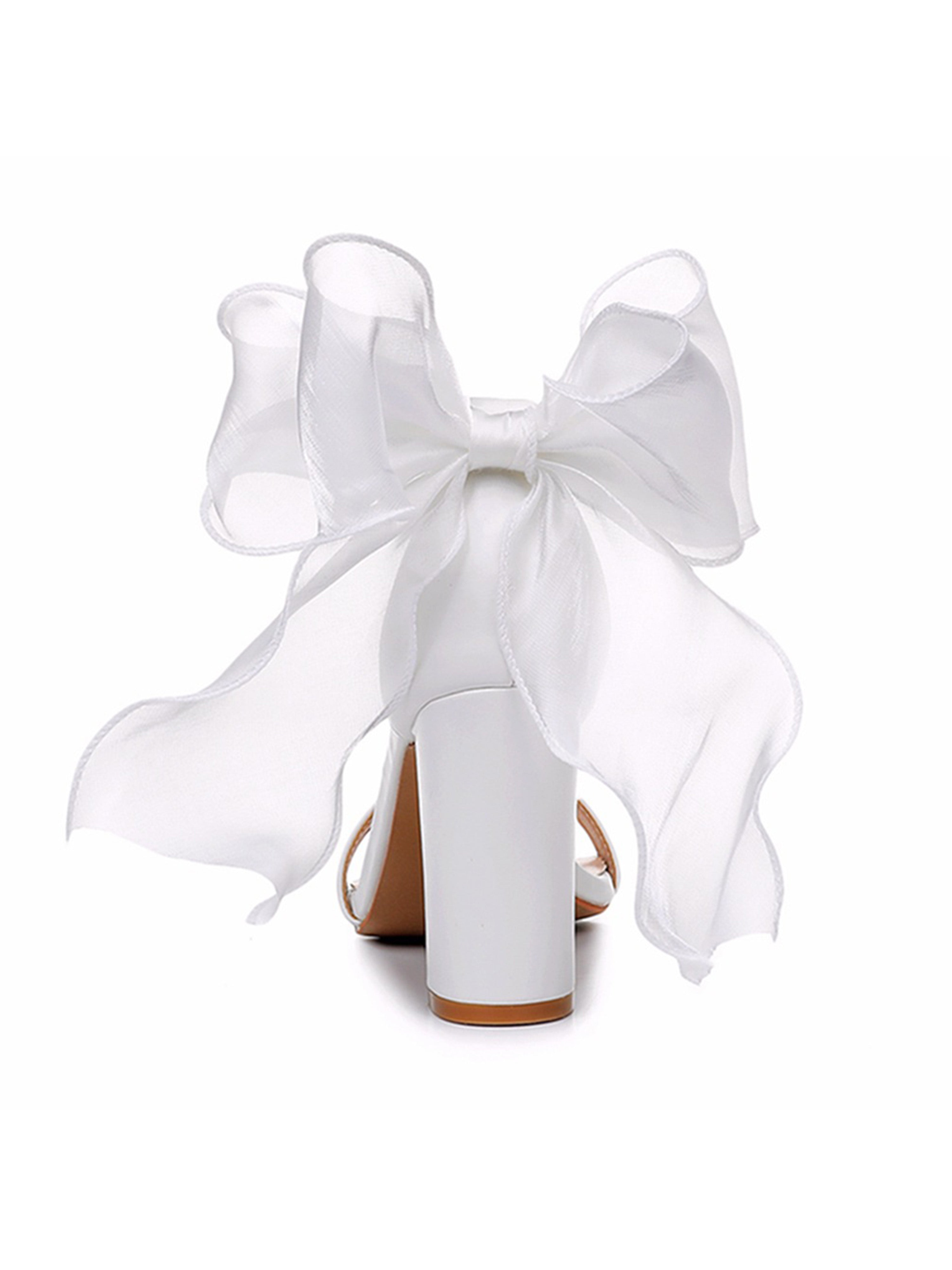 Sandales Mariée Blanc À Nœud Papillon Talon Femme Tuxedo Chaussures de mariage