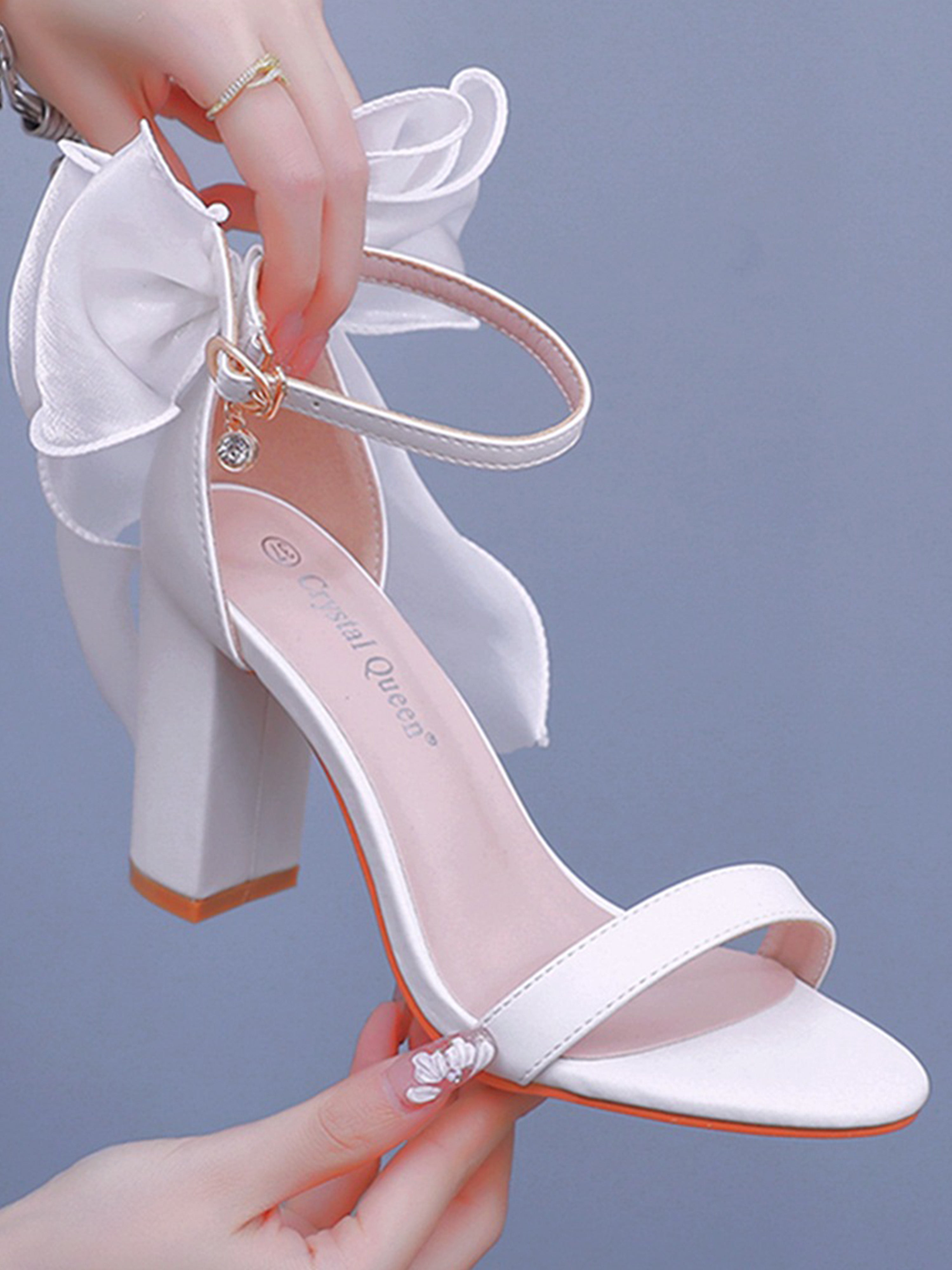 Sandales Mariée Blanc À Nœud Papillon Talon Femme Tuxedo Chaussures de mariage