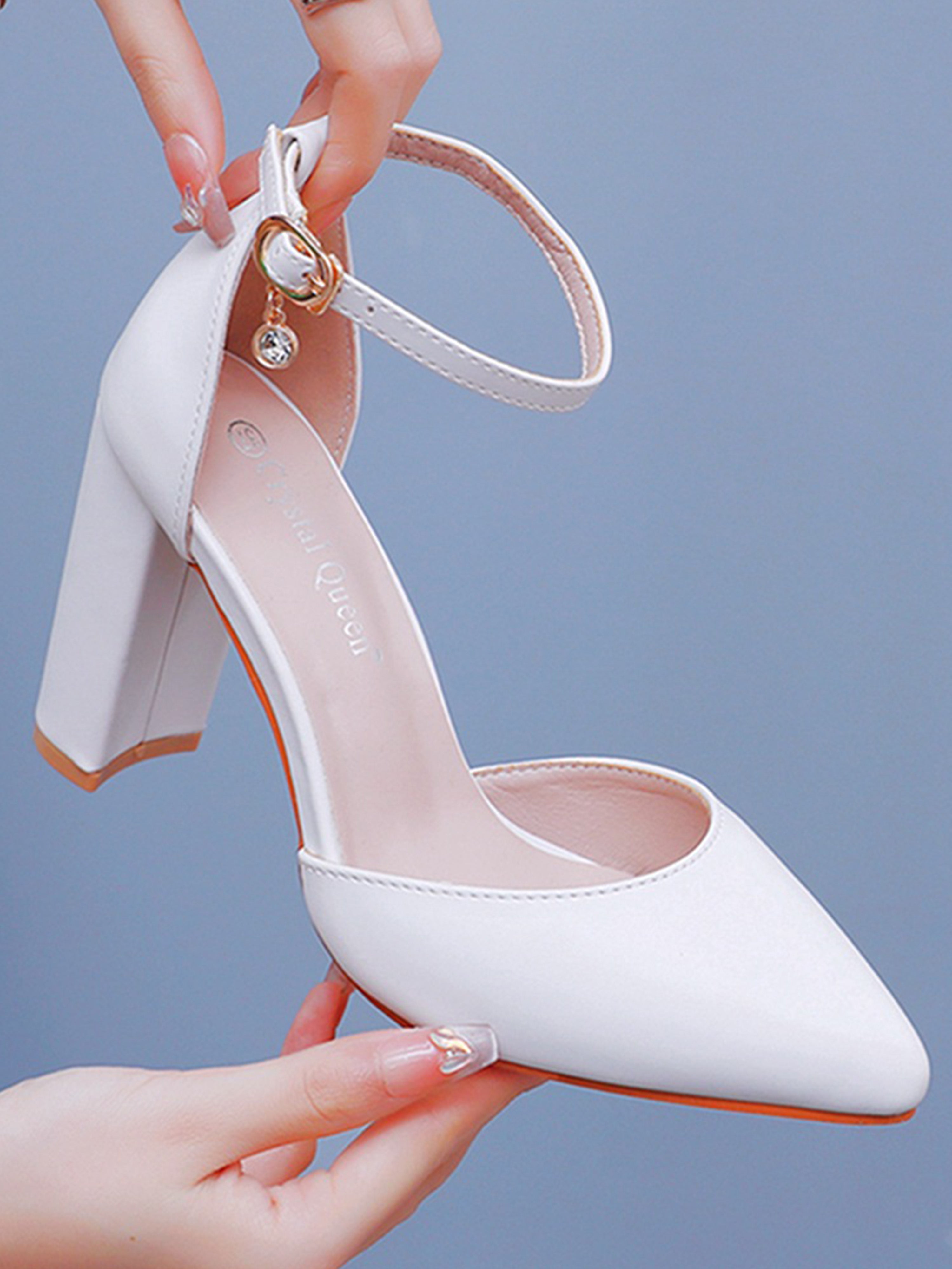 Chaussures de Mariage Sandales Femme Talon Aiguille Bout Pointu Bride Cheville Pour Mariée