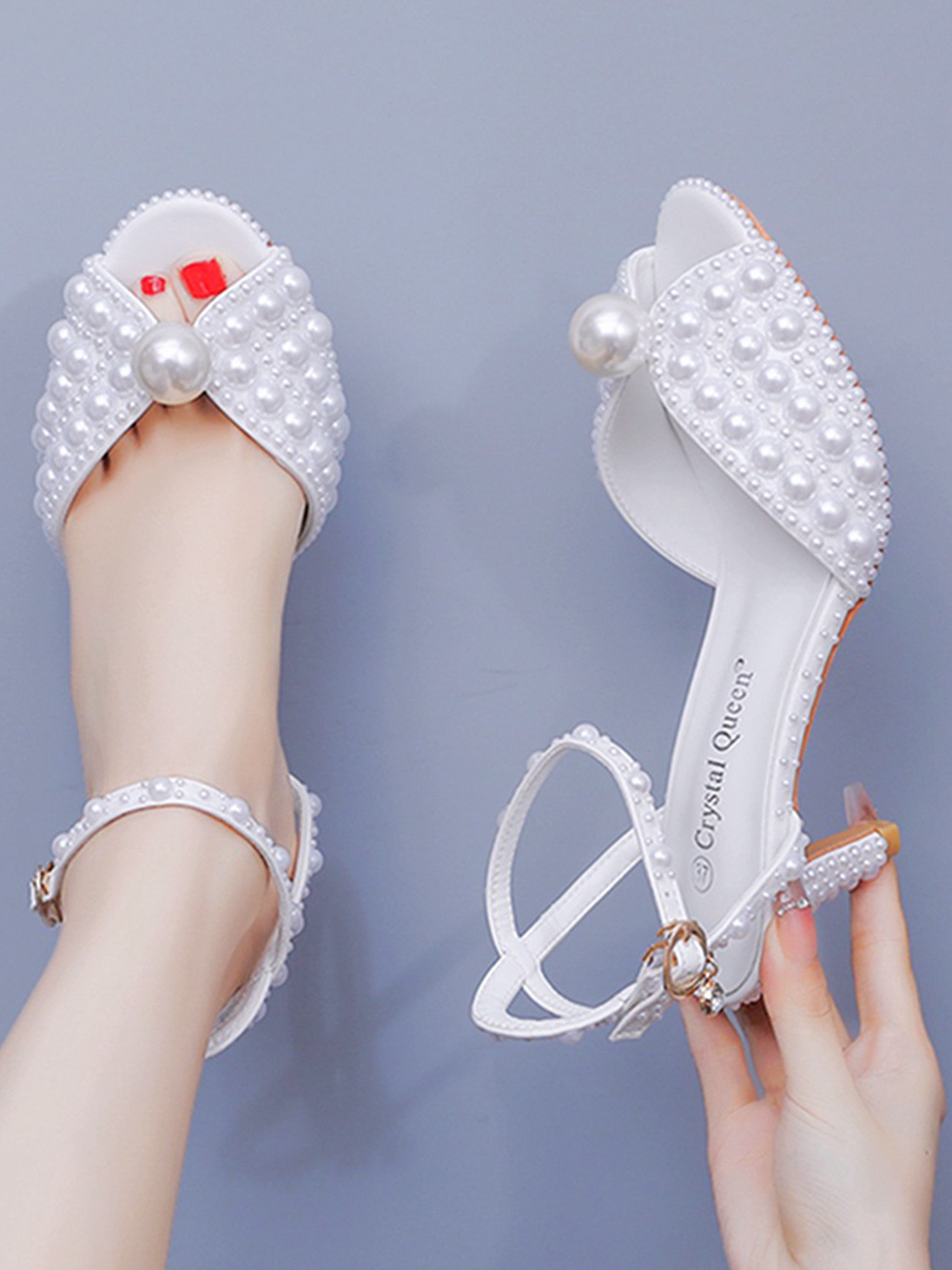 Chaussures de Mariage Escarpins Mariée À Bout Ouvert avec Perles et Broderies