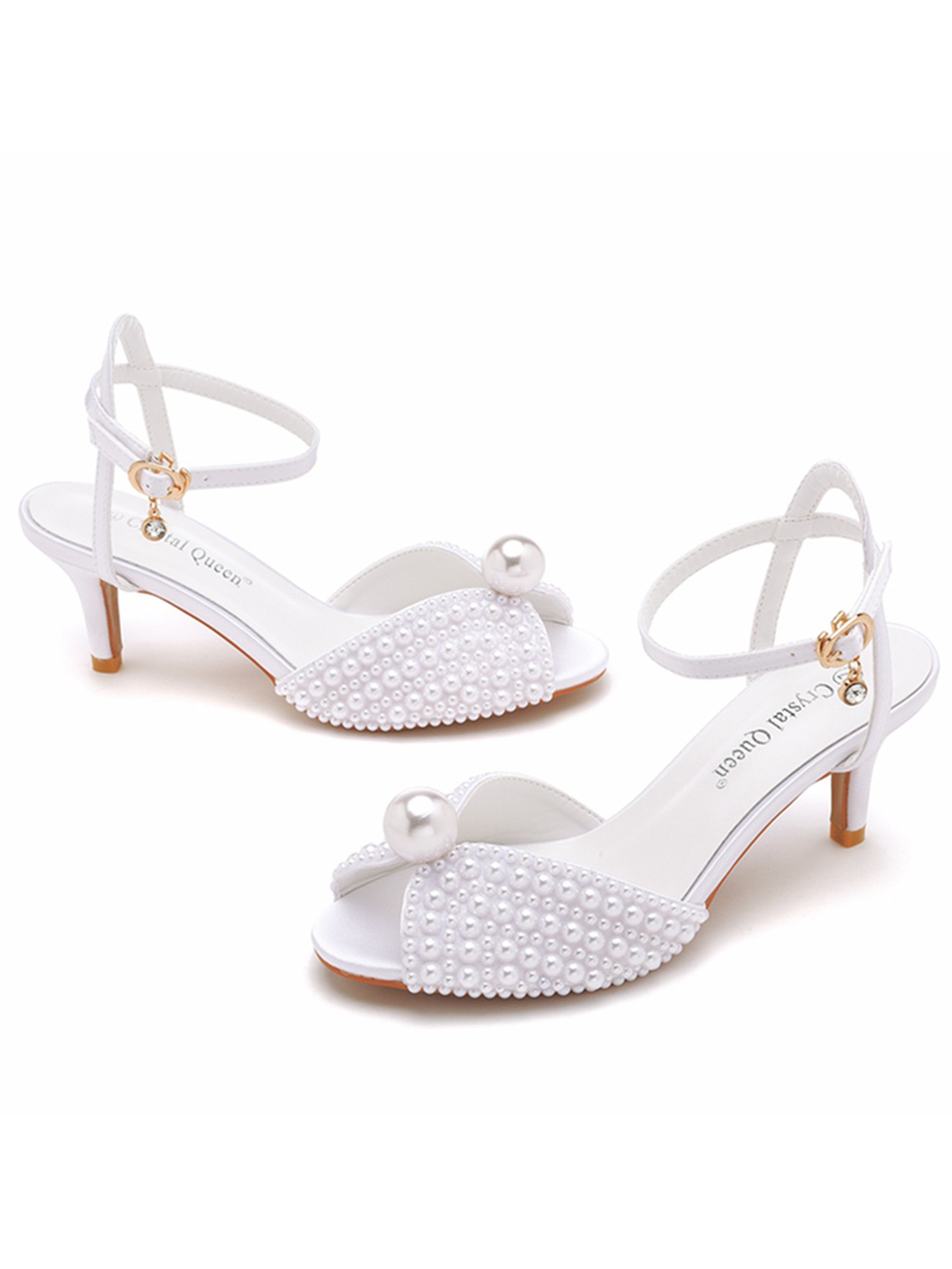 Chaussures de Mariage Escarpins Mariée À Bout Ouvert Avec Perles Talon pour Cérémonie